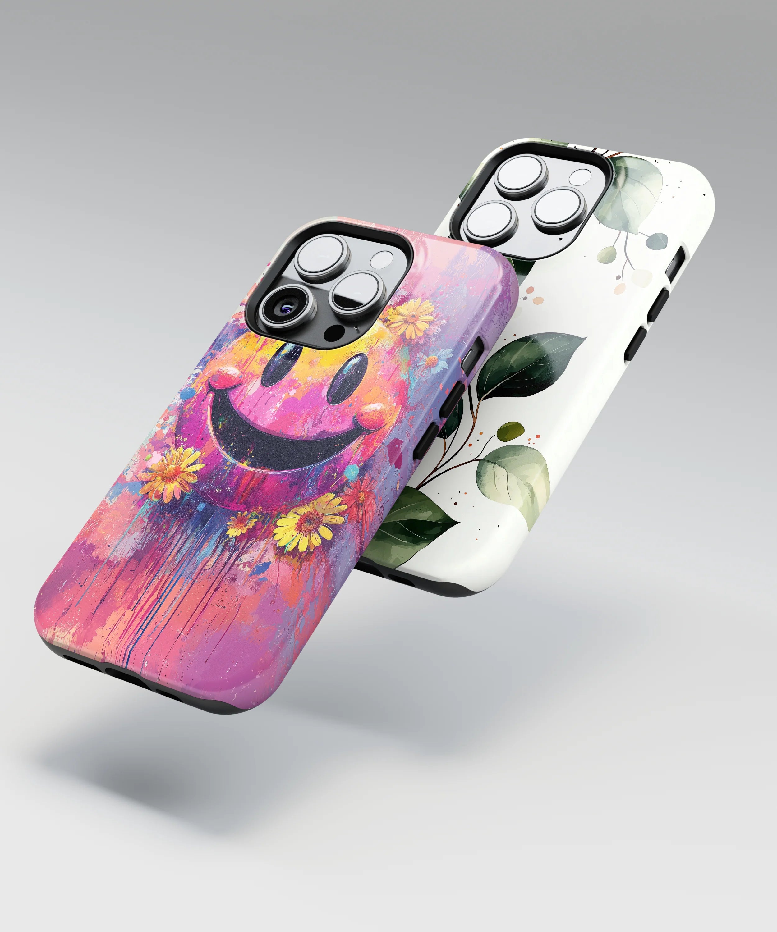 Floral phone case designs with artistic flower patterns and natural color tones by CASE·BOB.