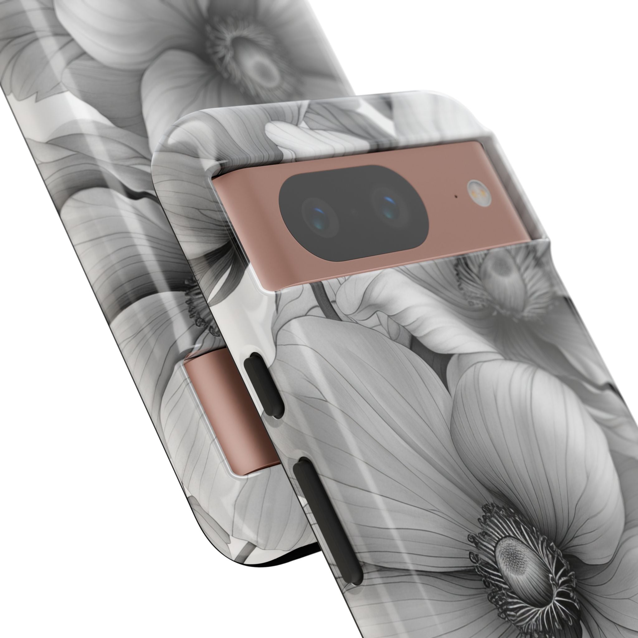 Grayscale Floral Harmony Google Pixel 8 - Tough