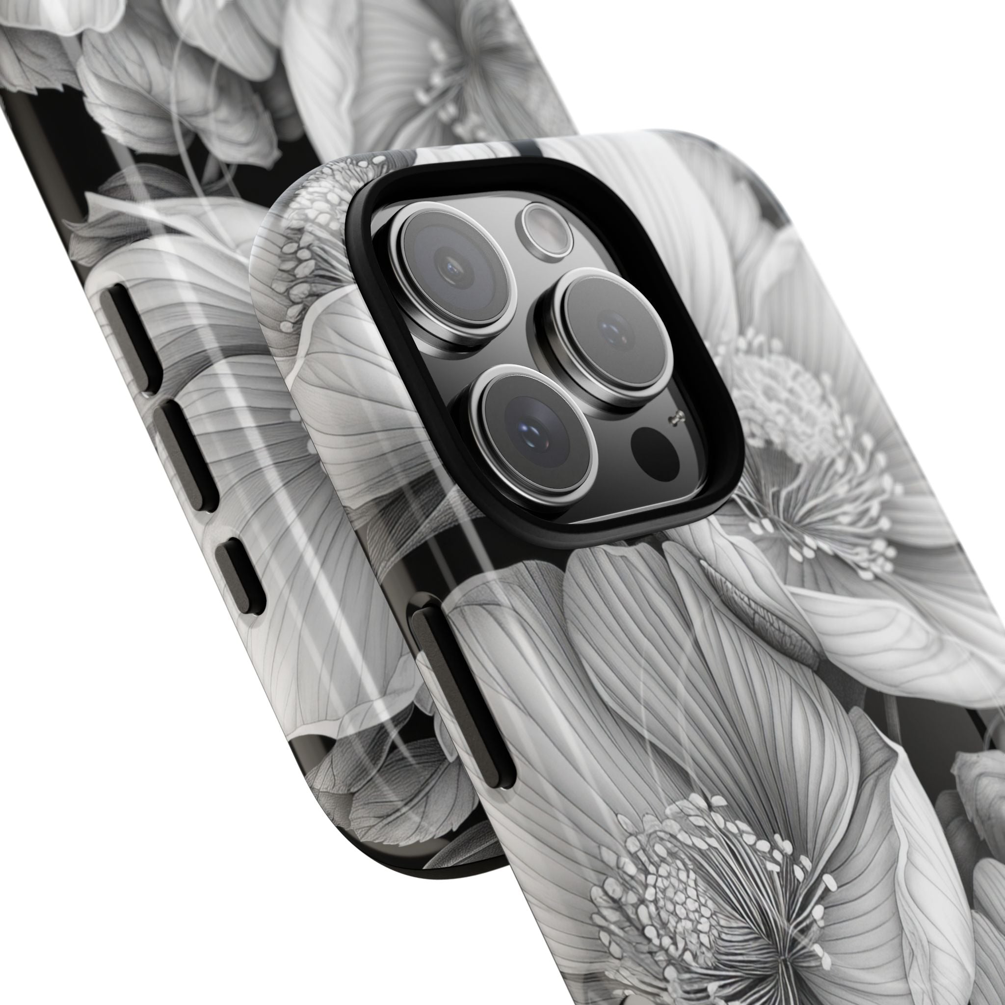 Monochrome Petal Dance iPhone 16 - Tough+