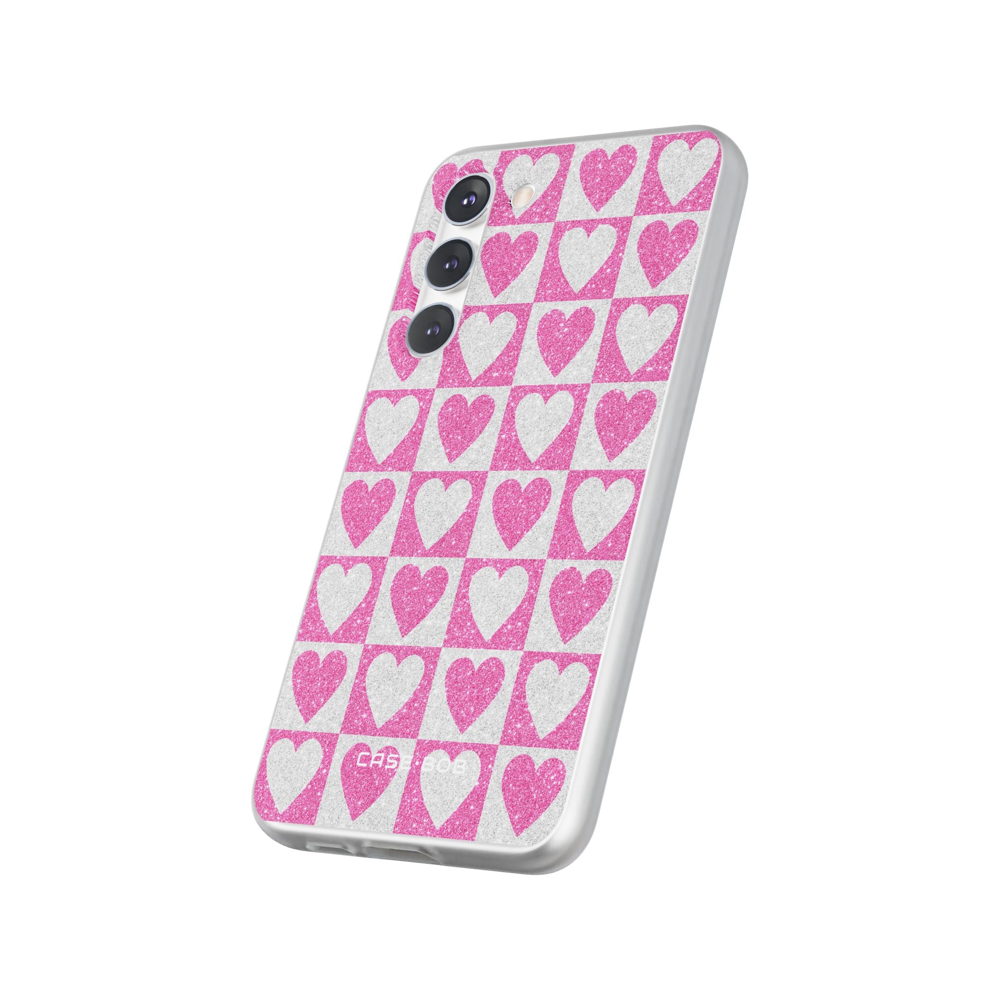 Glitter Heart Grid Samsung S23 Plus Case - Soft