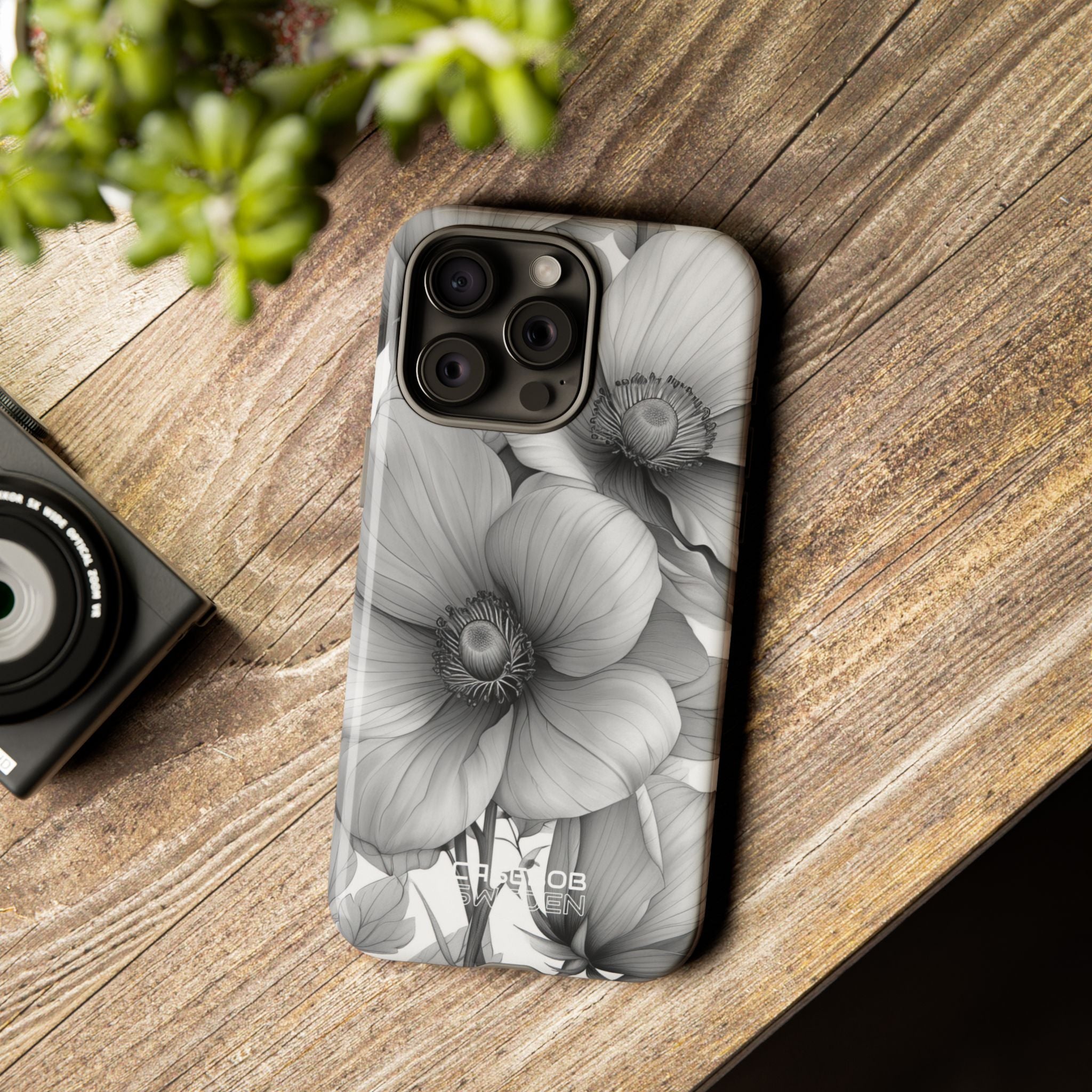Grijstinten Bloemenharmonie iPhone 15 - Tough