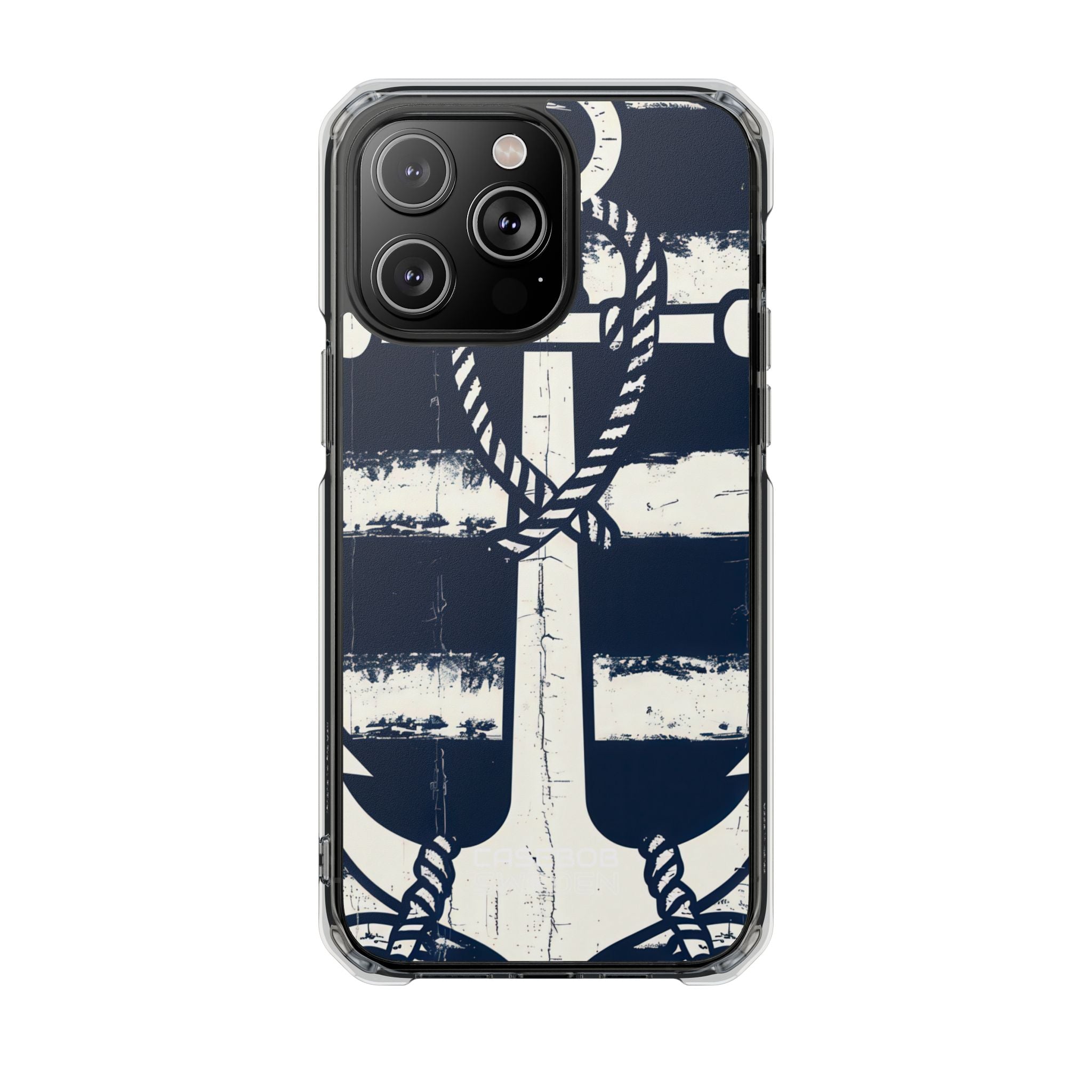 Navy Anchor Stripes iPhone 14 - Impact Clear+
