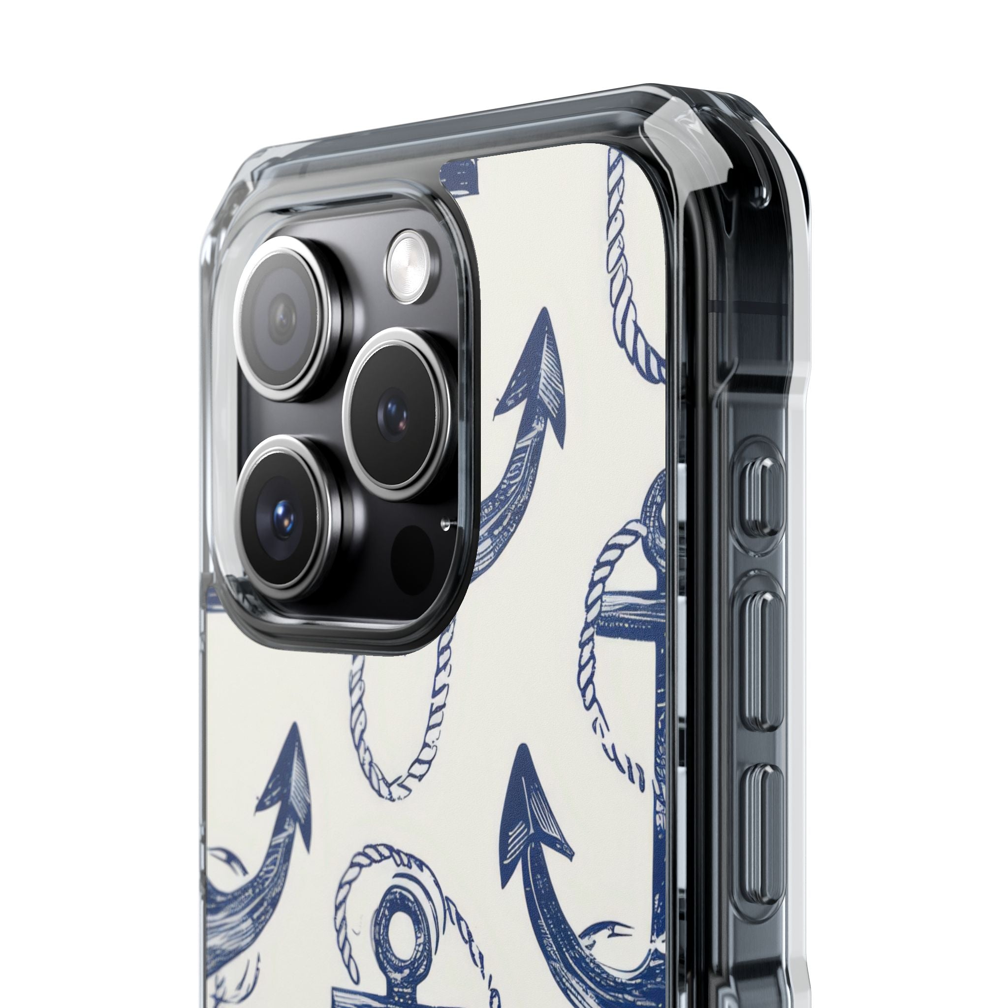 Navy Anchor Tapestry iPhone 15 - Impact Clear+