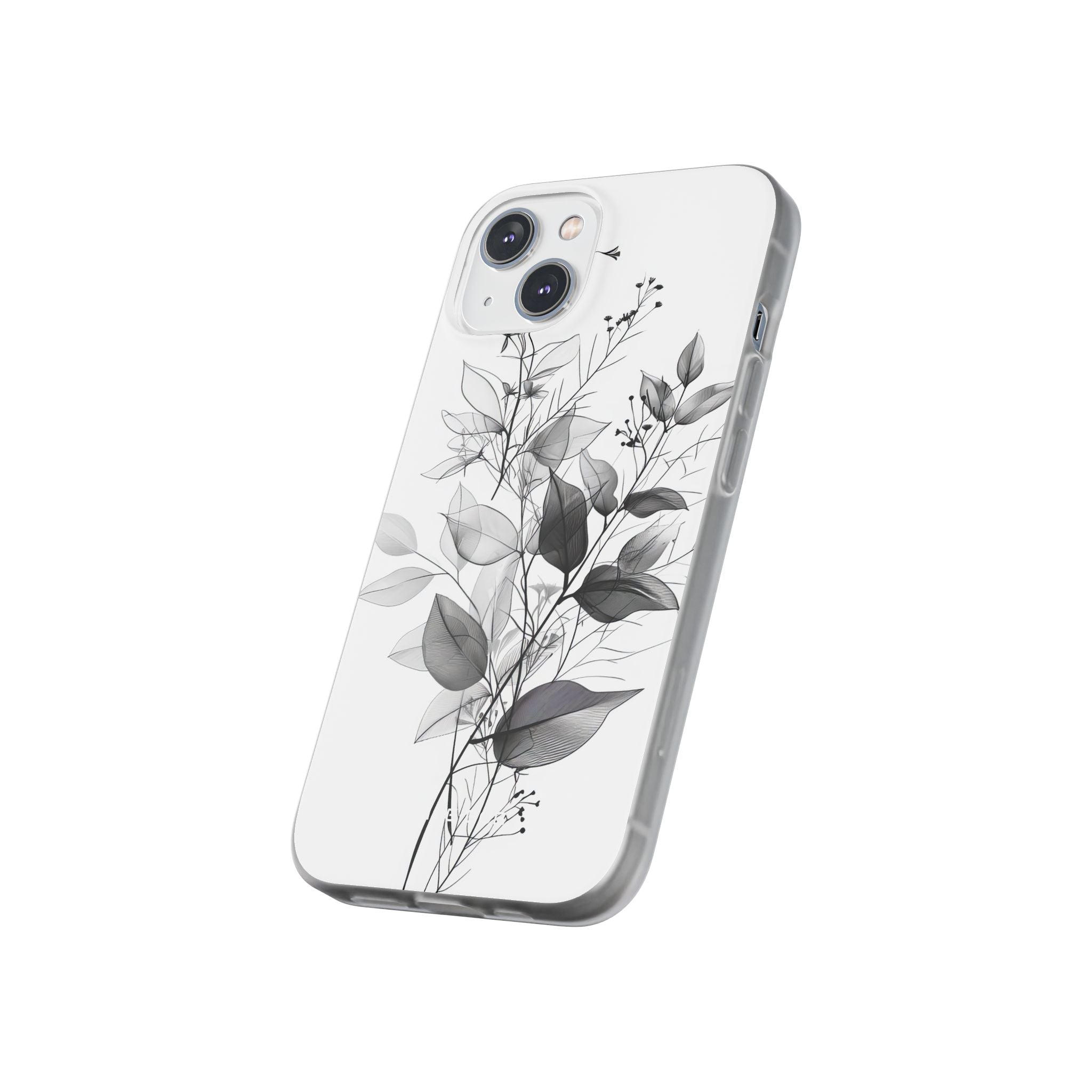 Veined Leaves Gray iPhone 14 Case - Soft