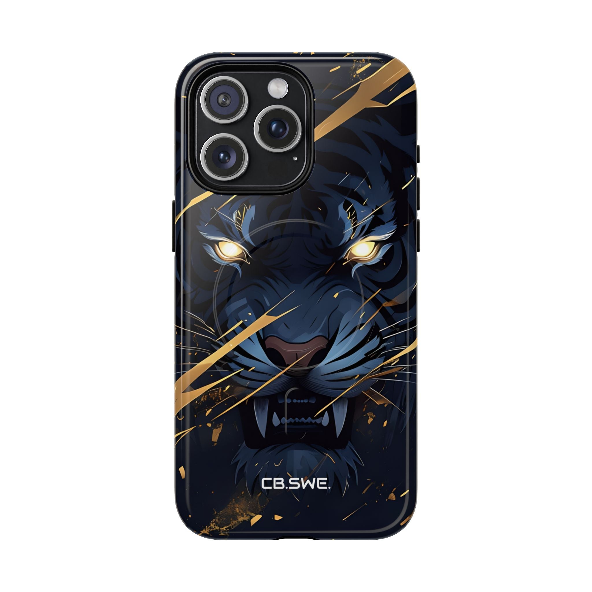 Fierce Blue Tiger Face Glowing Eyes iPhone 15 - Tough+
