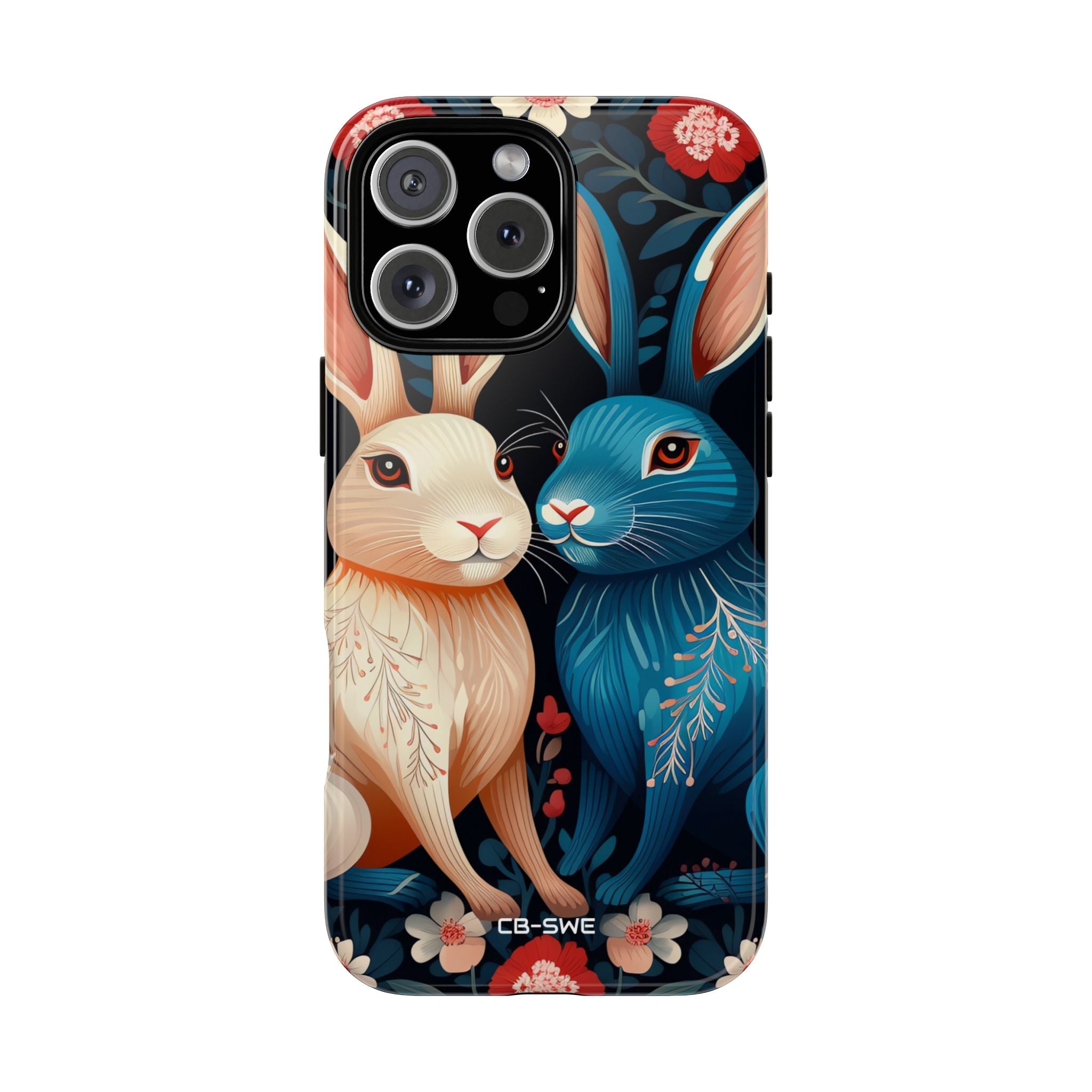 Rabbits Embrace Blossoms - iPhone Case