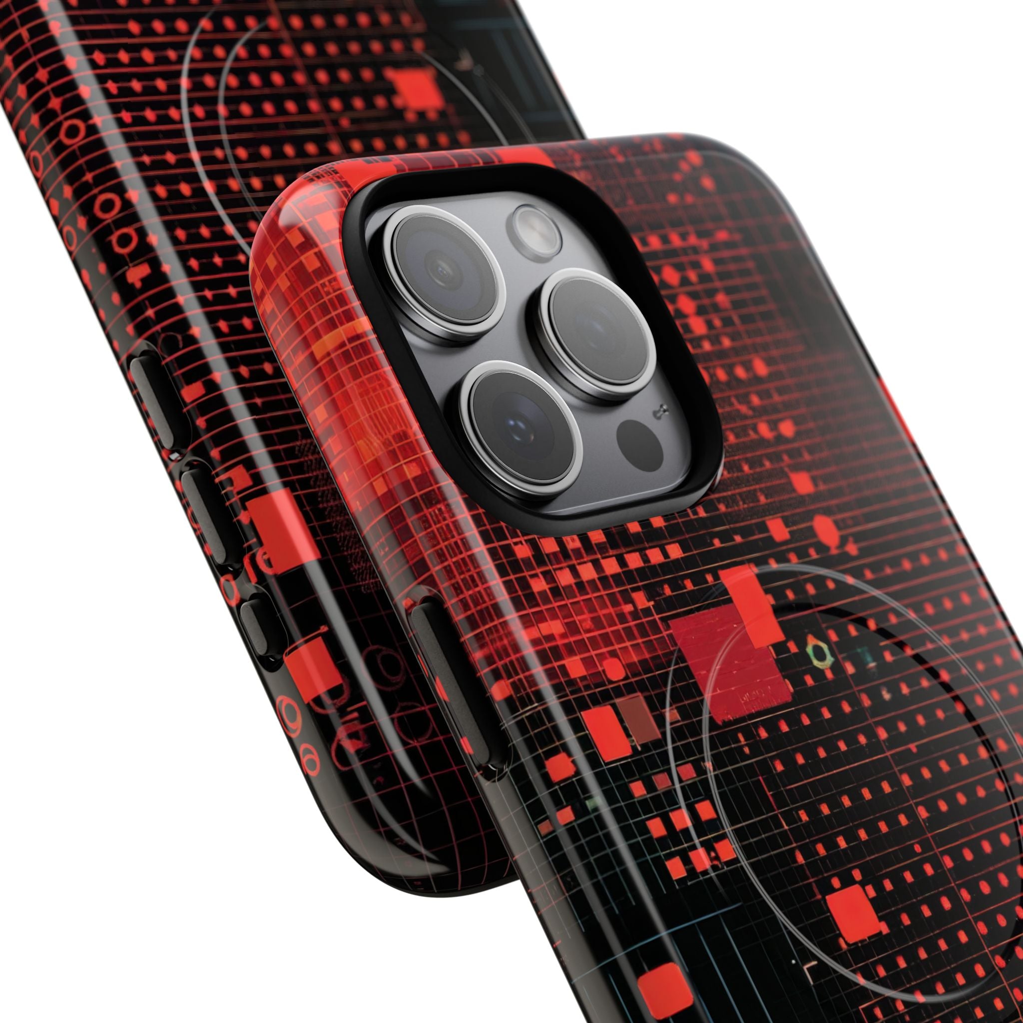 Crimson Circuit Grid iPhone 15 - Tough+