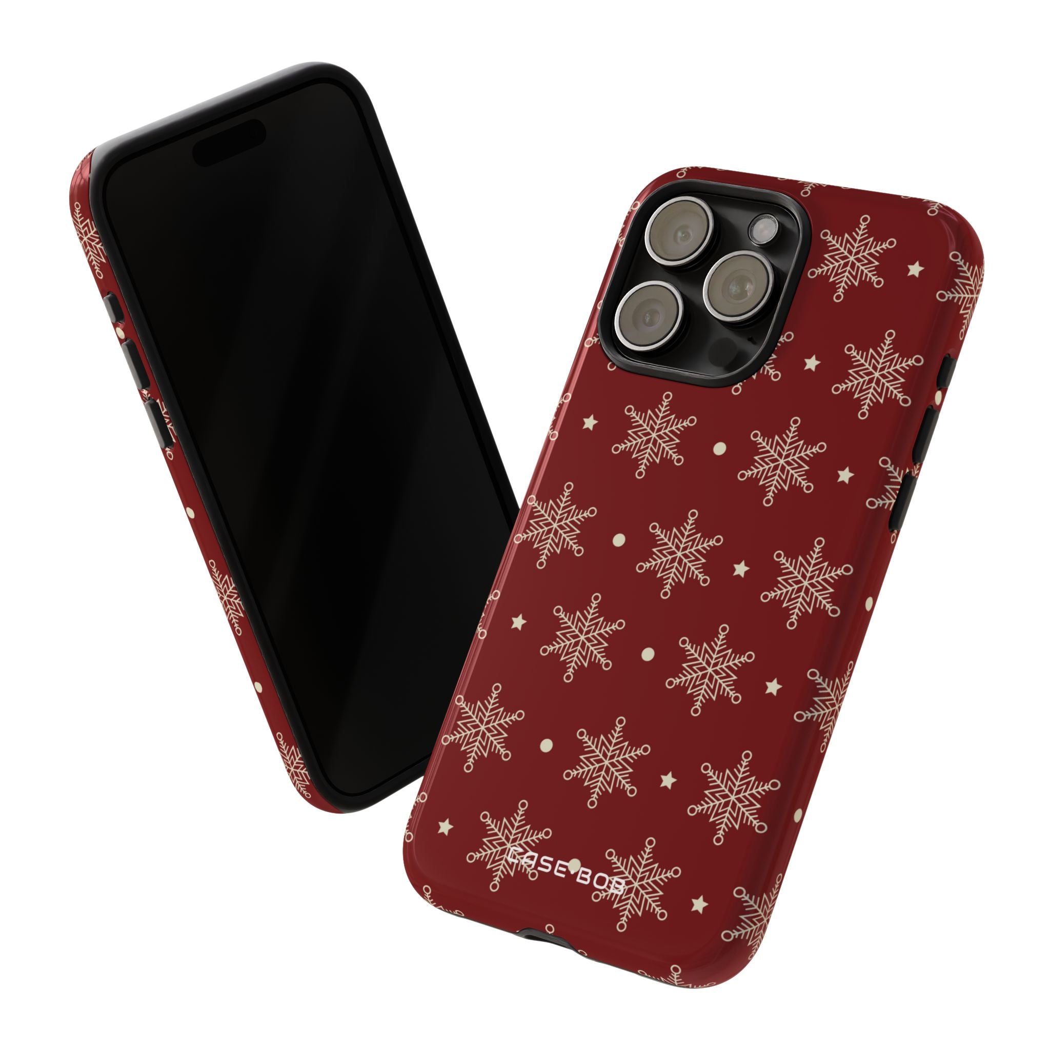 Cream Snowflake Crimson iPhone 15 Pro Max Case - Tough