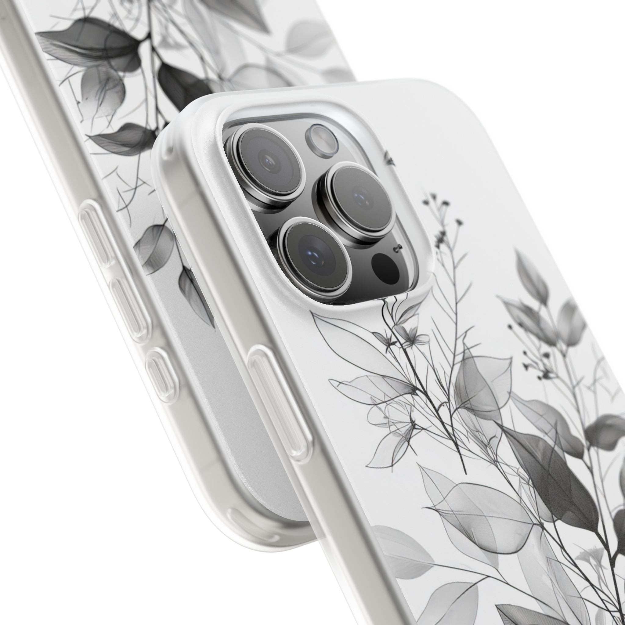 Veined Leaves Gray iPhone 16 Pro Max Case - Soft