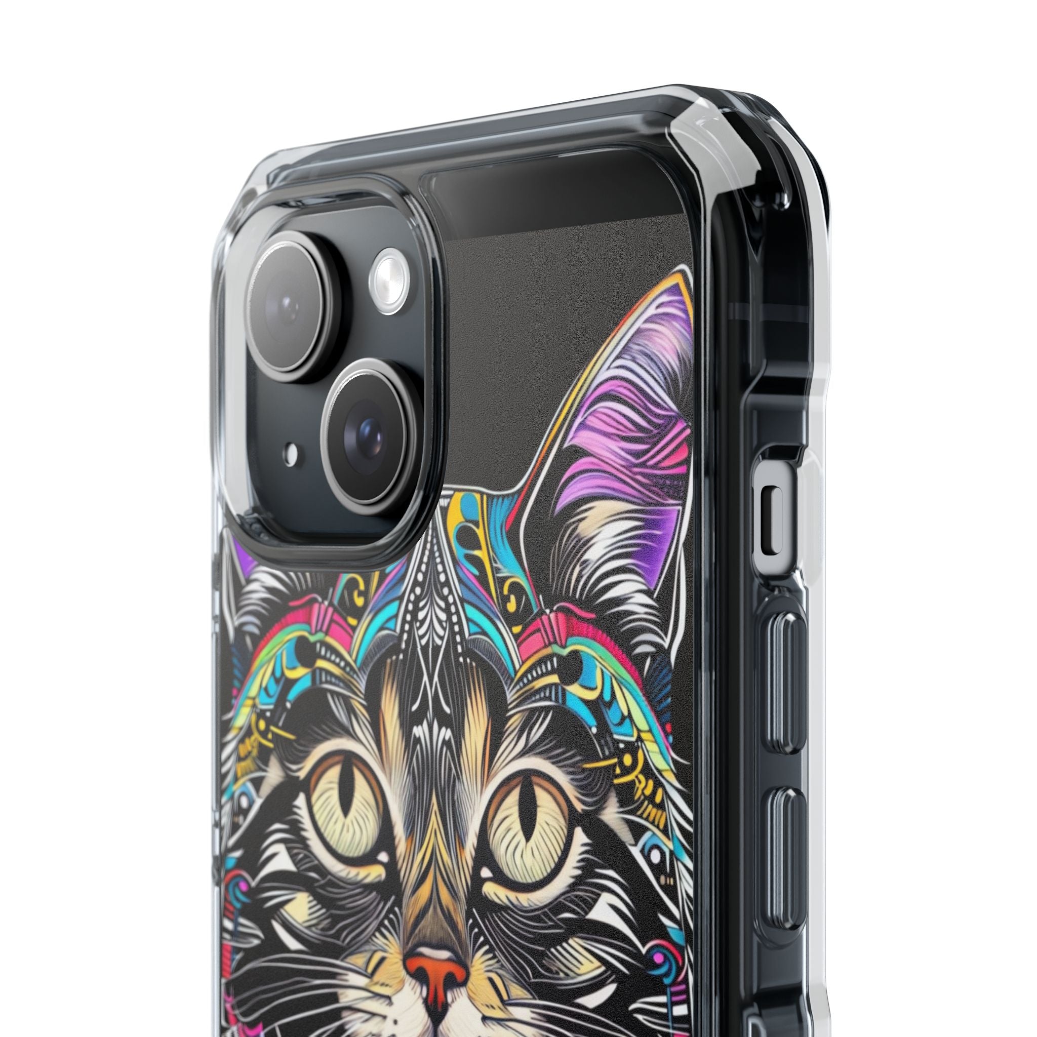 Stunning Multi-Color Scratchboard Art Intricate Tabby Cat iPhone 15 - Impact Clear+