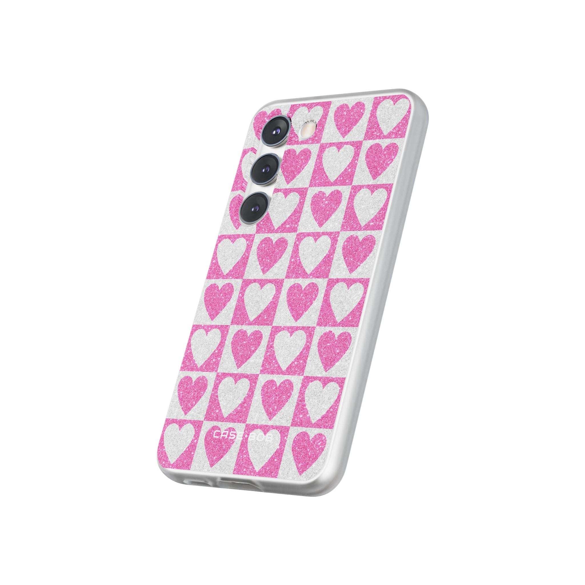 Glitter Heart Grid Samsung S23 Case - Soft