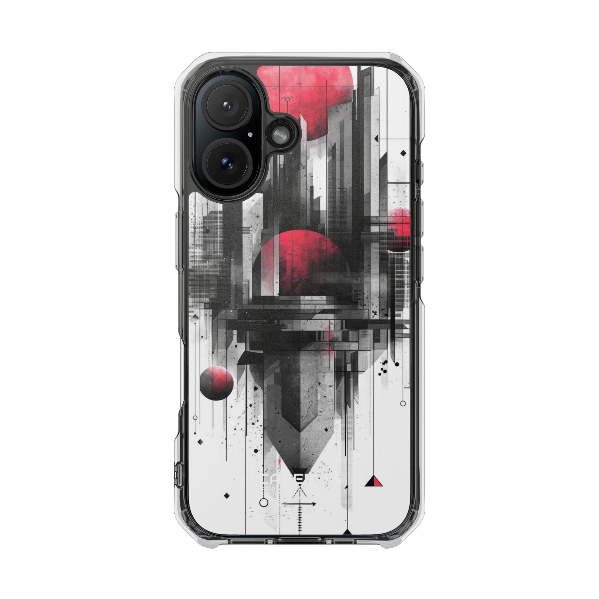 Crimson Gridlines Cityscape iPhone 16 - Impact Clear+