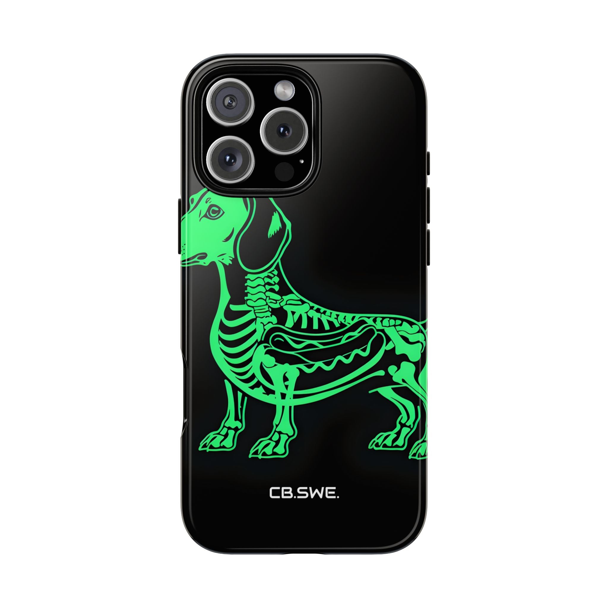 Neongrüne Dackel-Röntgen-Illustration Hotdog-Telefonhülle iPhone 16 - Robust