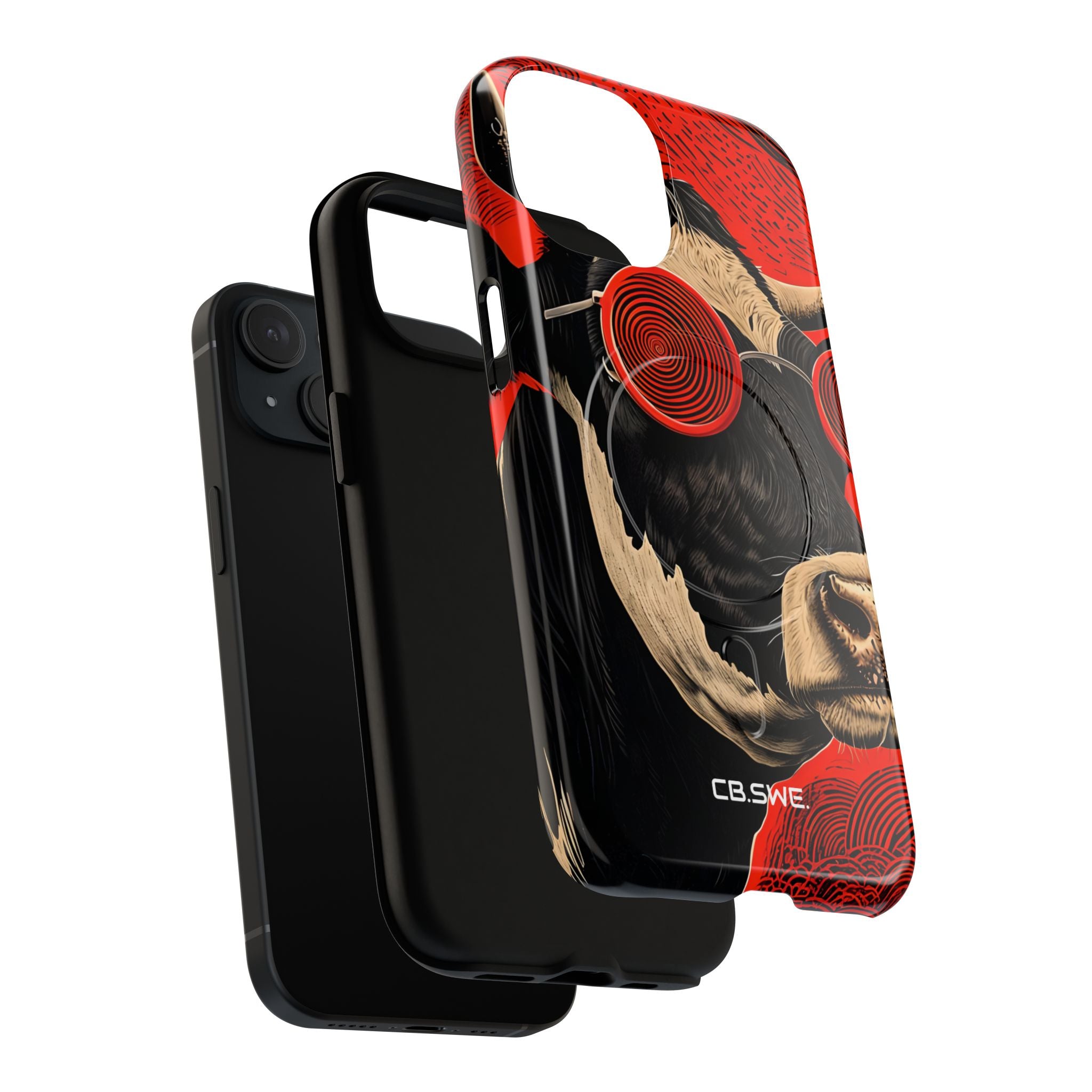 Surreal Black White Cow Red Spiral Sunglasses iPhone 15 - Tough+