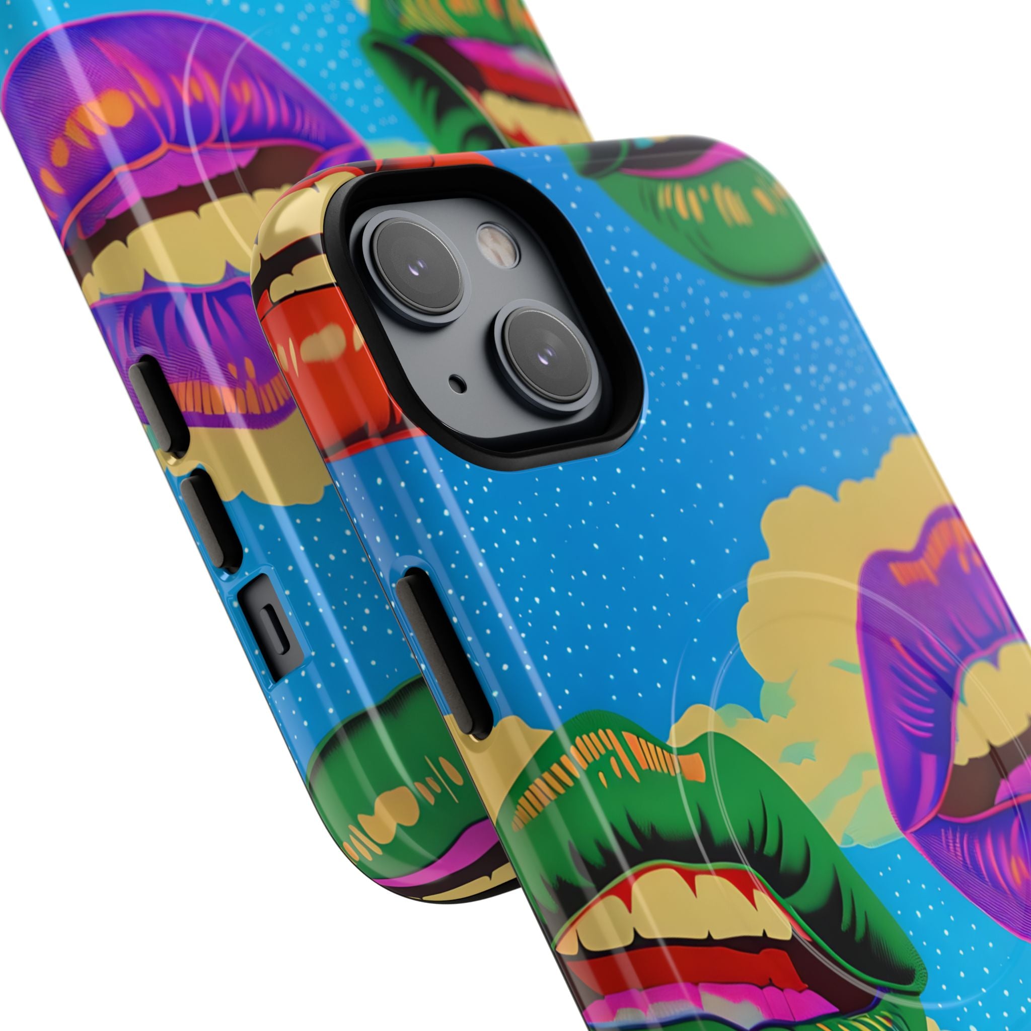 Colorful Surreal Lips Floating Bright Blue Sky iPhone 14 - Tough+