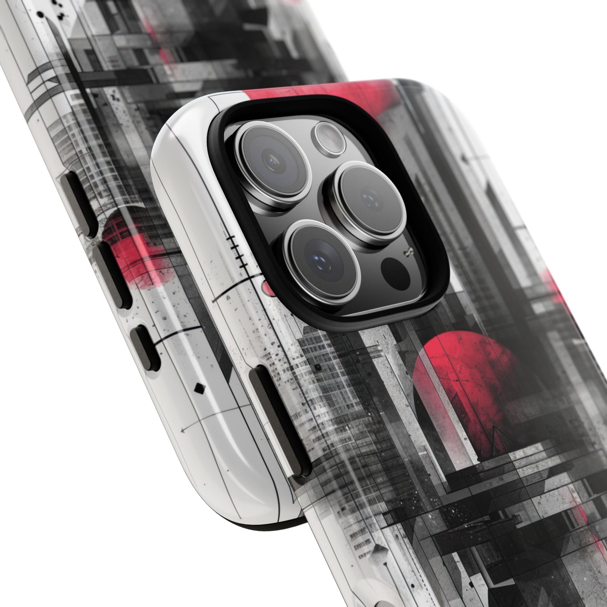 Crimson Gridlines Cityscape iPhone 16 - Tough