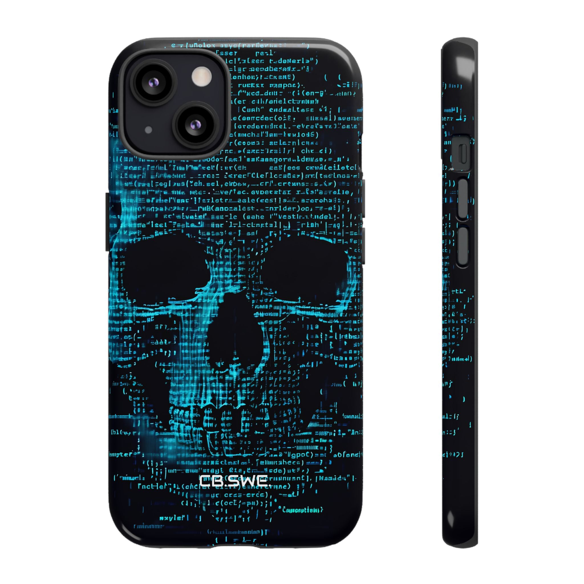Cyan Skull Art Made of Code Lines Cybersecurity Phone Cover iPhone 13 - Tough