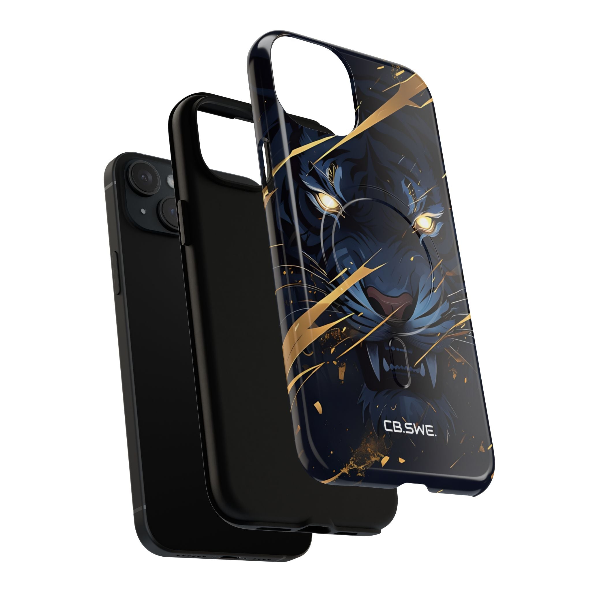 Fierce Blue Tiger Face Glowing Eyes iPhone 15 - Tough+