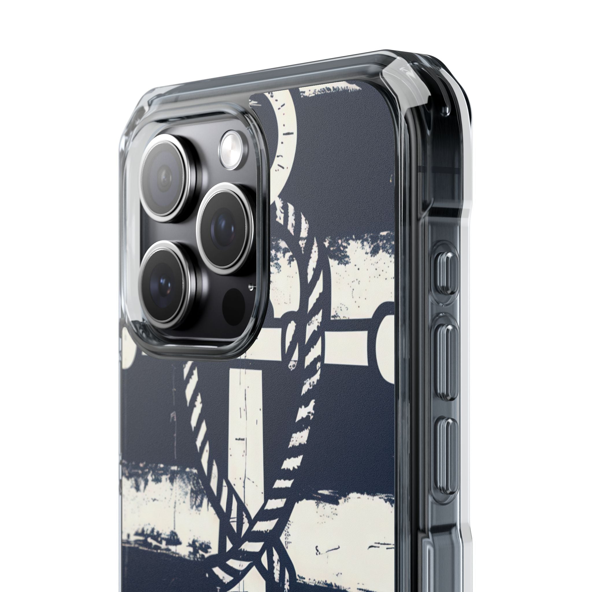 Navy Anchor Stripes iPhone 15 - Impact Clear+