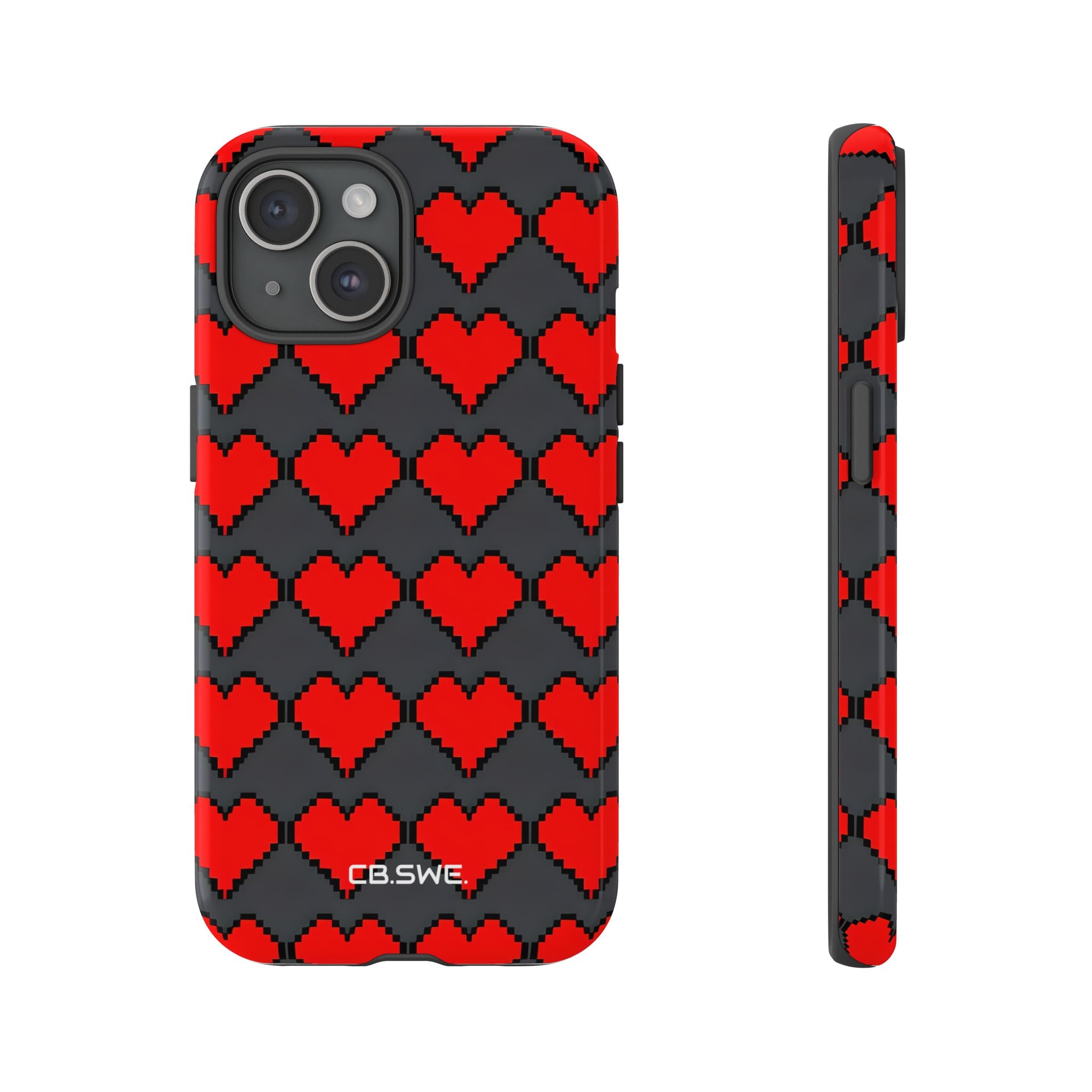 Red Heart Dark Gray Diamonds Seamless iPhone 15 - Tough