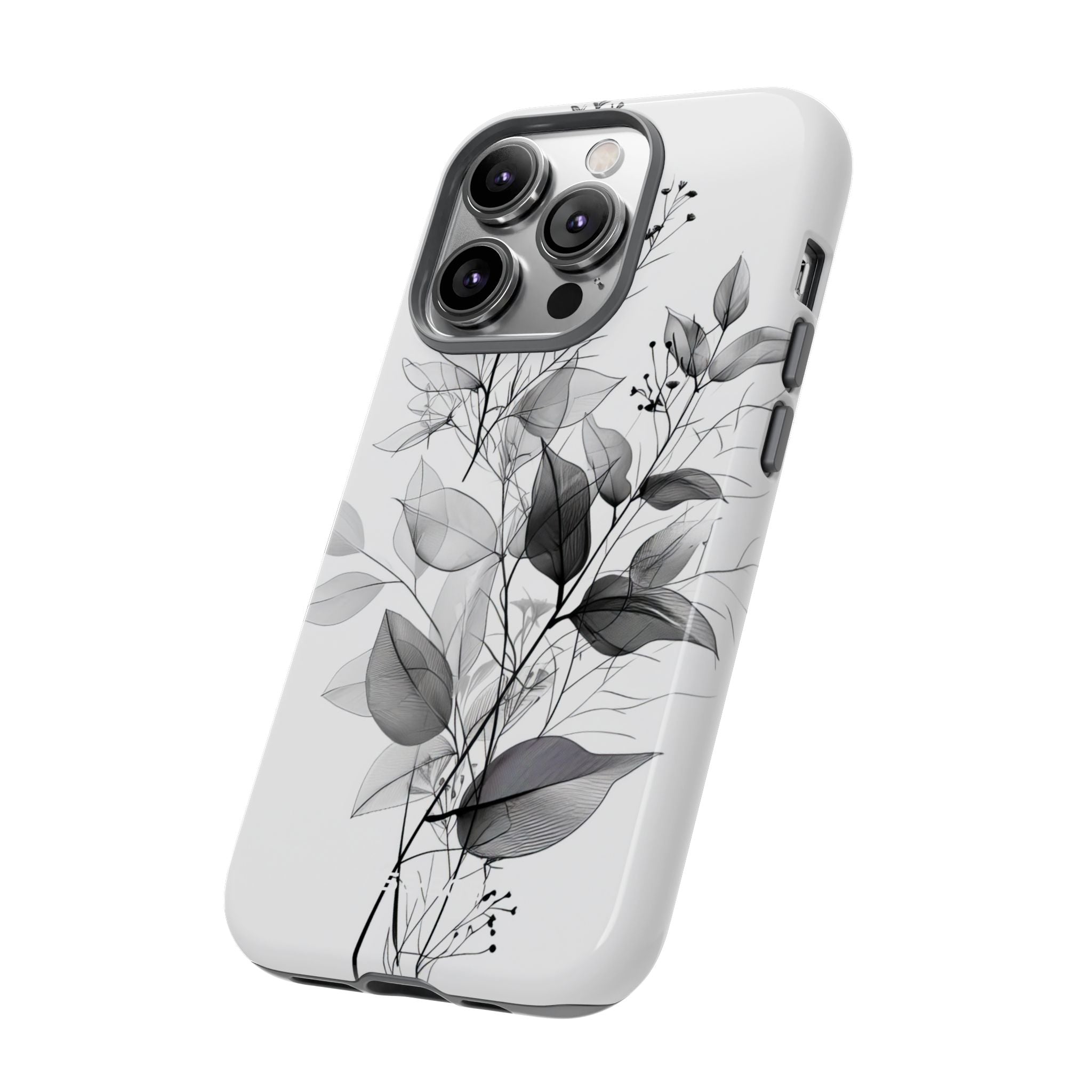 Veined Leaves Gray iPhone 14 Pro Case - Tough