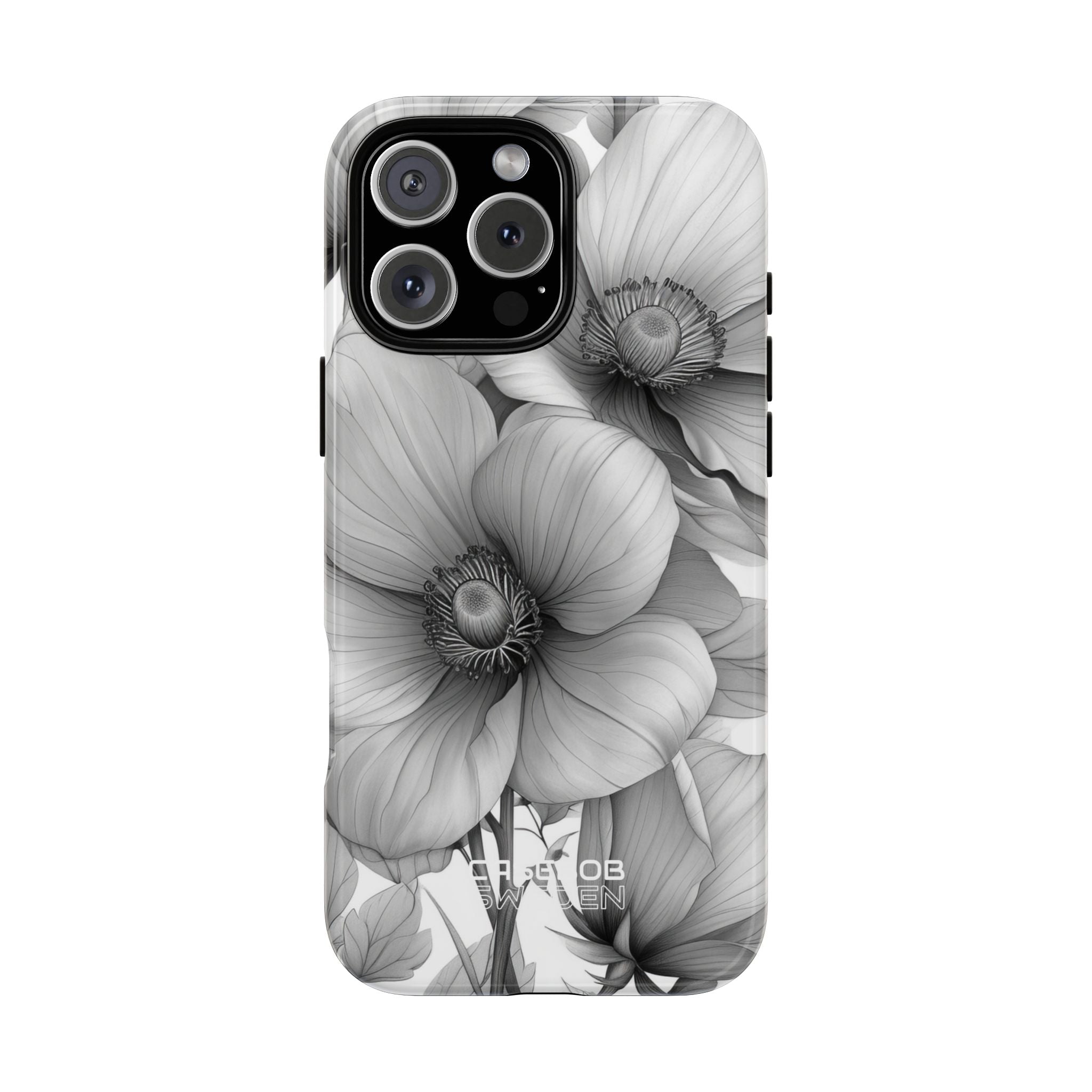 Grayscale Floral Harmony iPhone 16 - Robust
