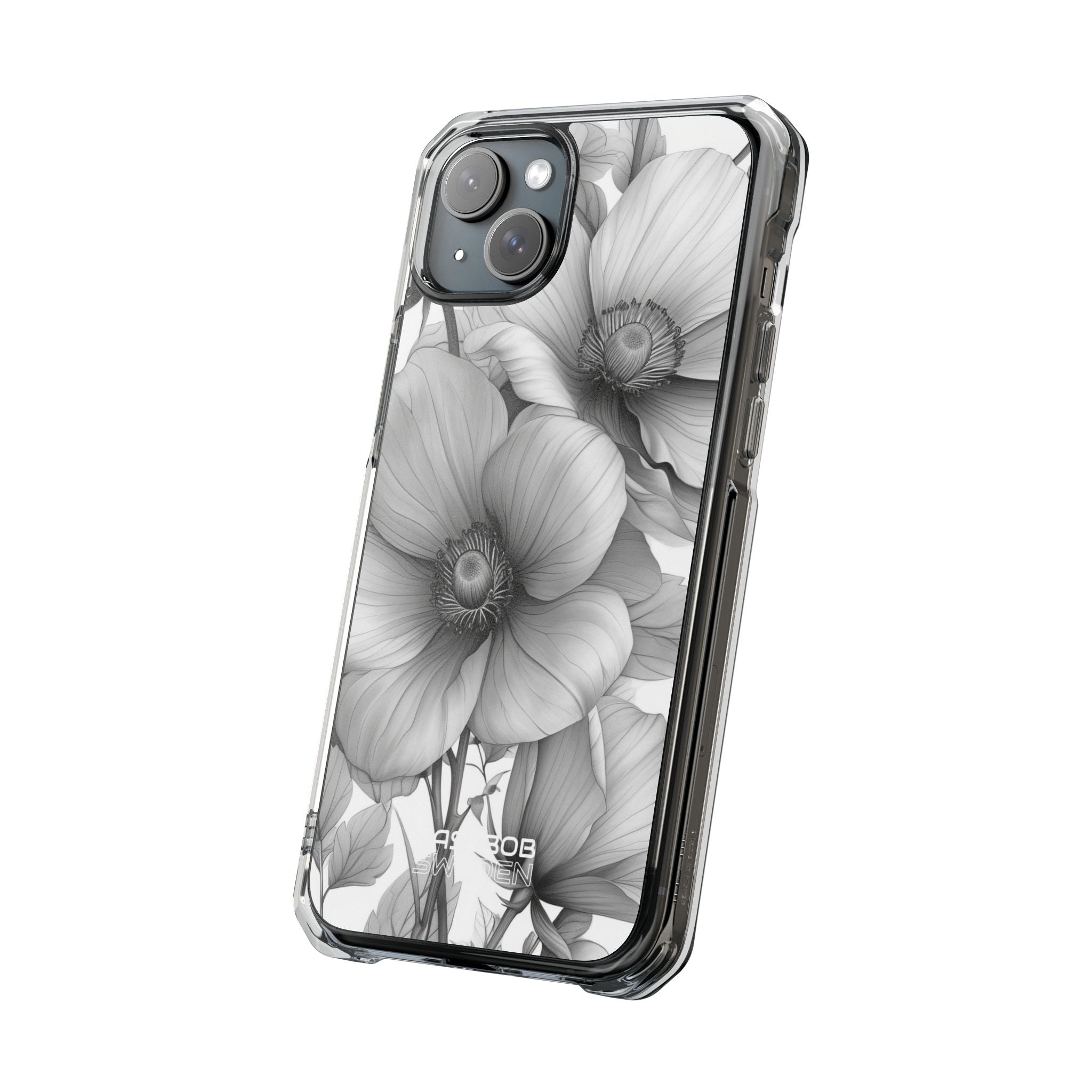 Grayscale Floral Harmony iPhone 15 - Impact Clear+