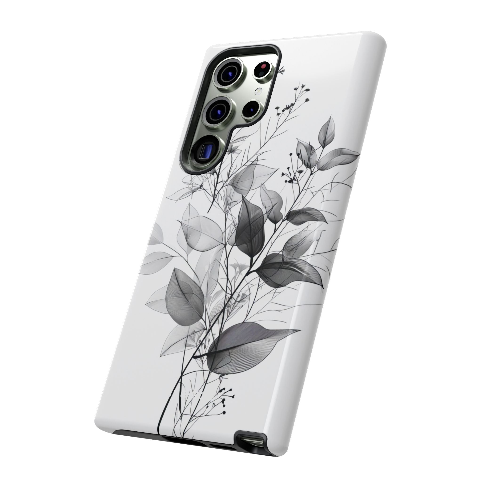 Veined Leaves Gray Samsung S23 Ultra Case - Tough