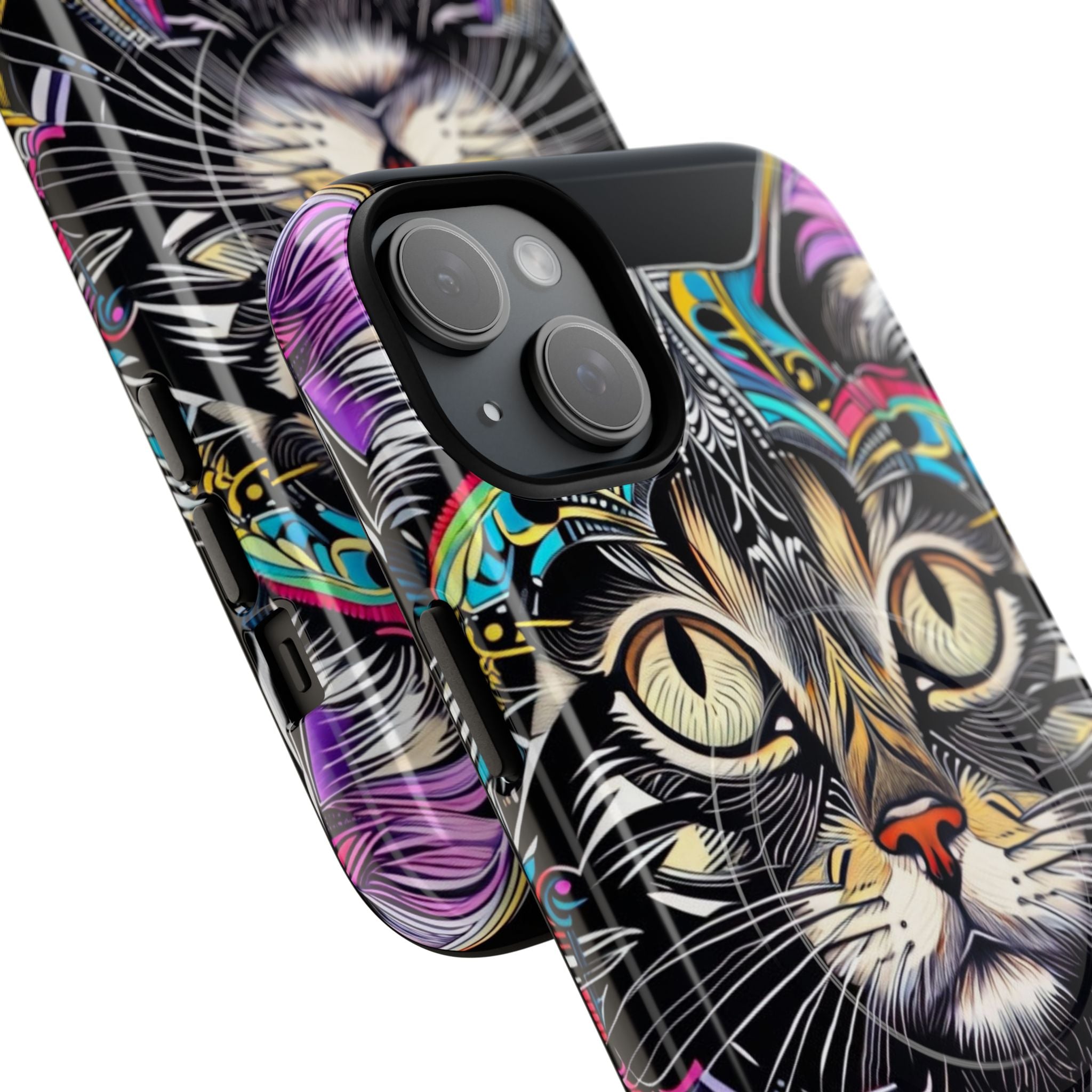 Stunning Multi-Color Scratchboard Art Intricate Tabby Cat iPhone 15 - Tough+