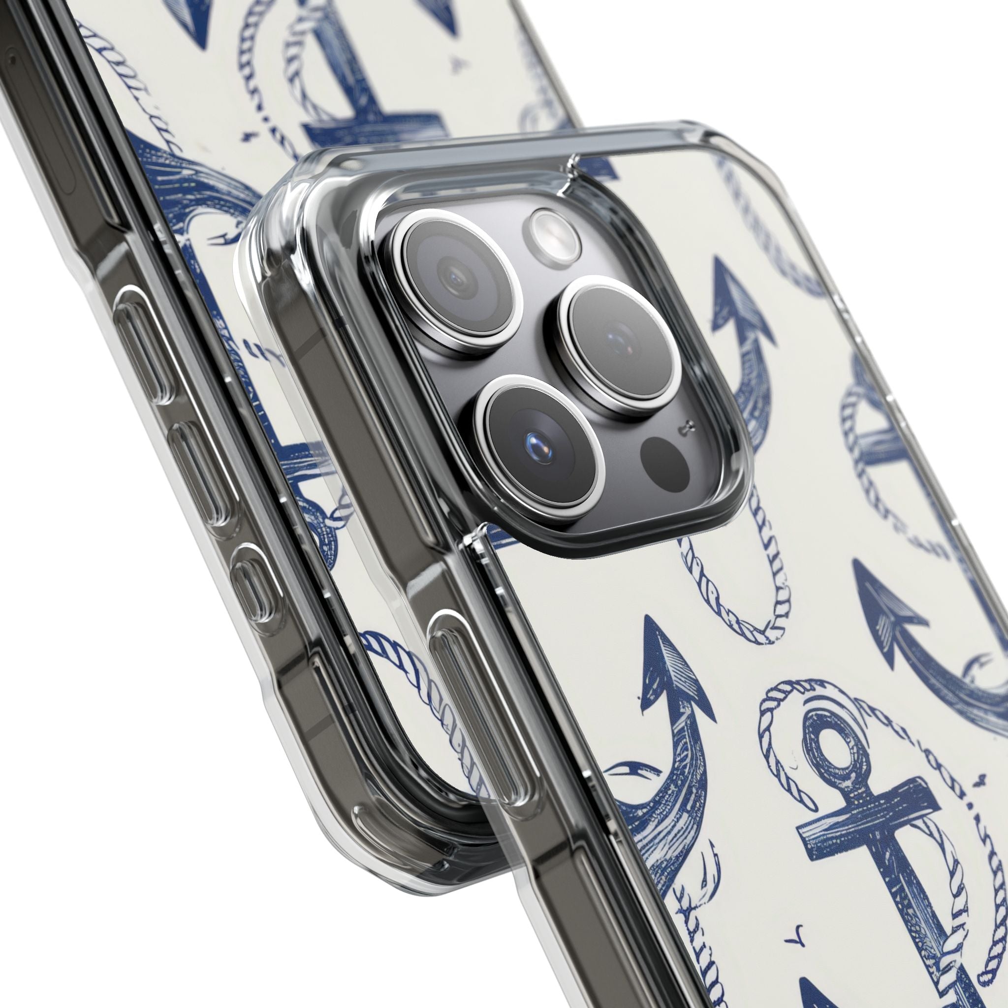 Navy Anchor Tapestry iPhone 15 - Impact Clear+
