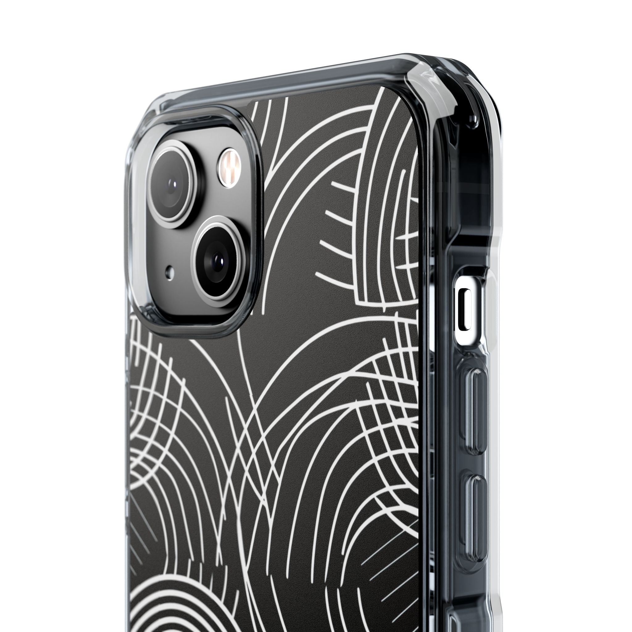 Monochrome Spiral Curves iPhone 14 - Impact Clear+