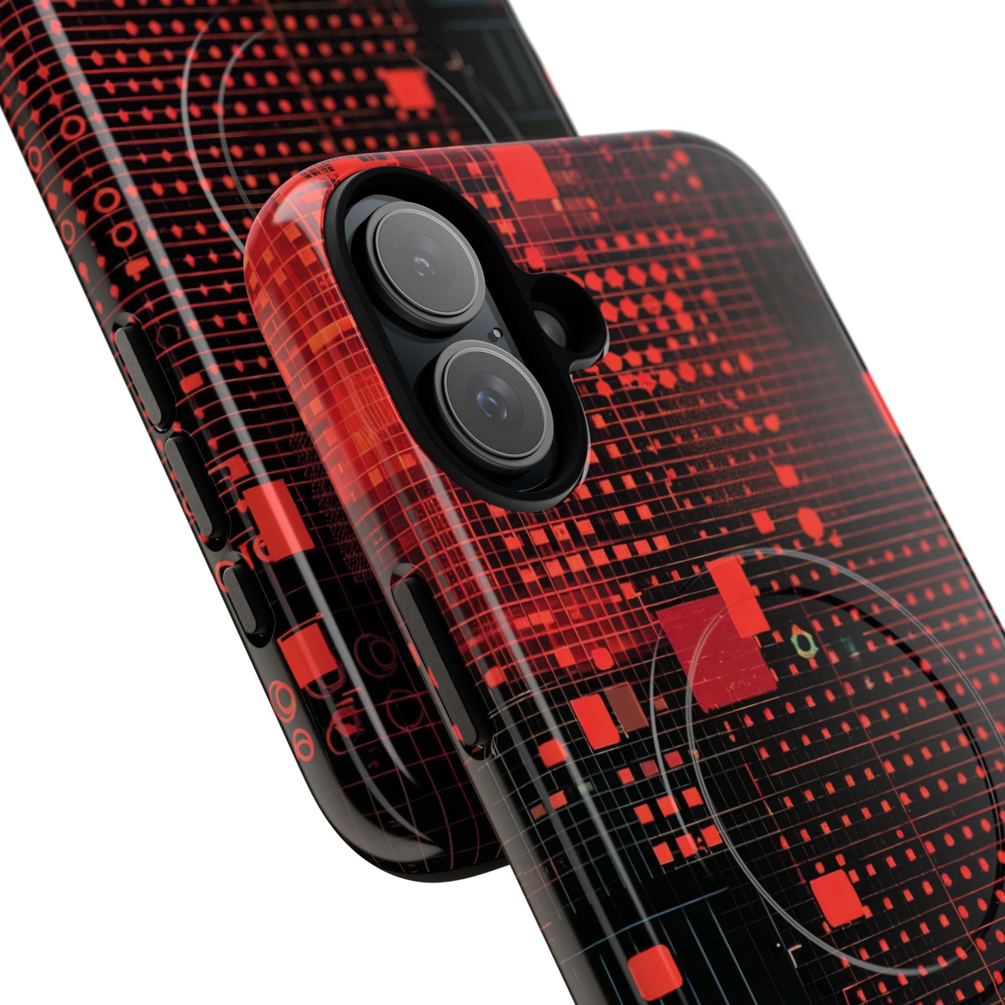 Crimson Circuit Grid iPhone 16 - Tough+