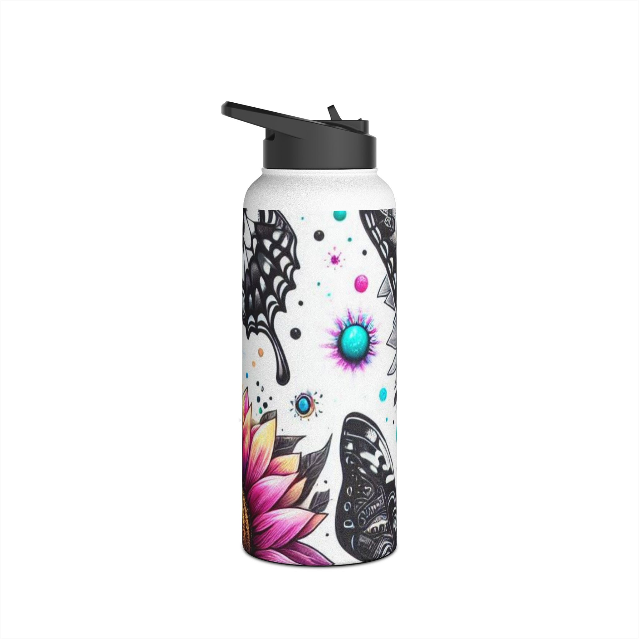 Monochrome Flutter - Stainless Steel Water Bottle