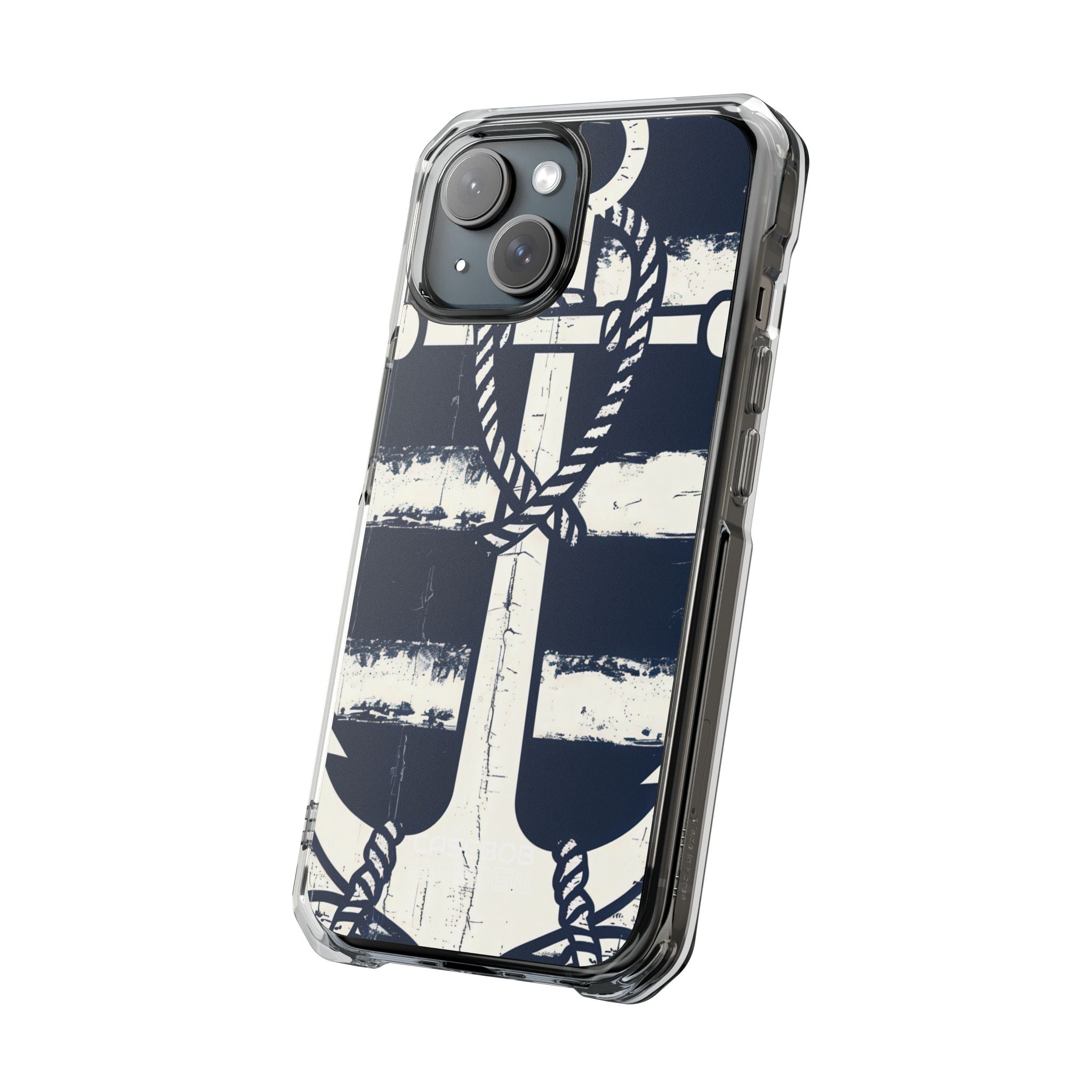 Navy Anchor Stripes iPhone 15 - Impact Clear+