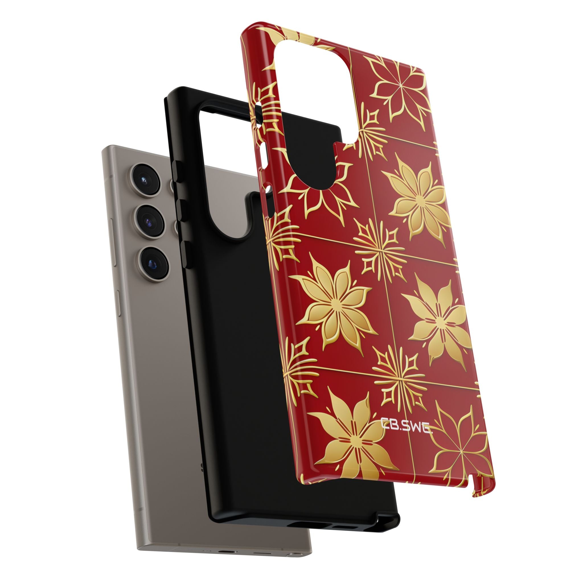 Elegant Gold Floral Seamless Rich Red Samsung S24 - Tough