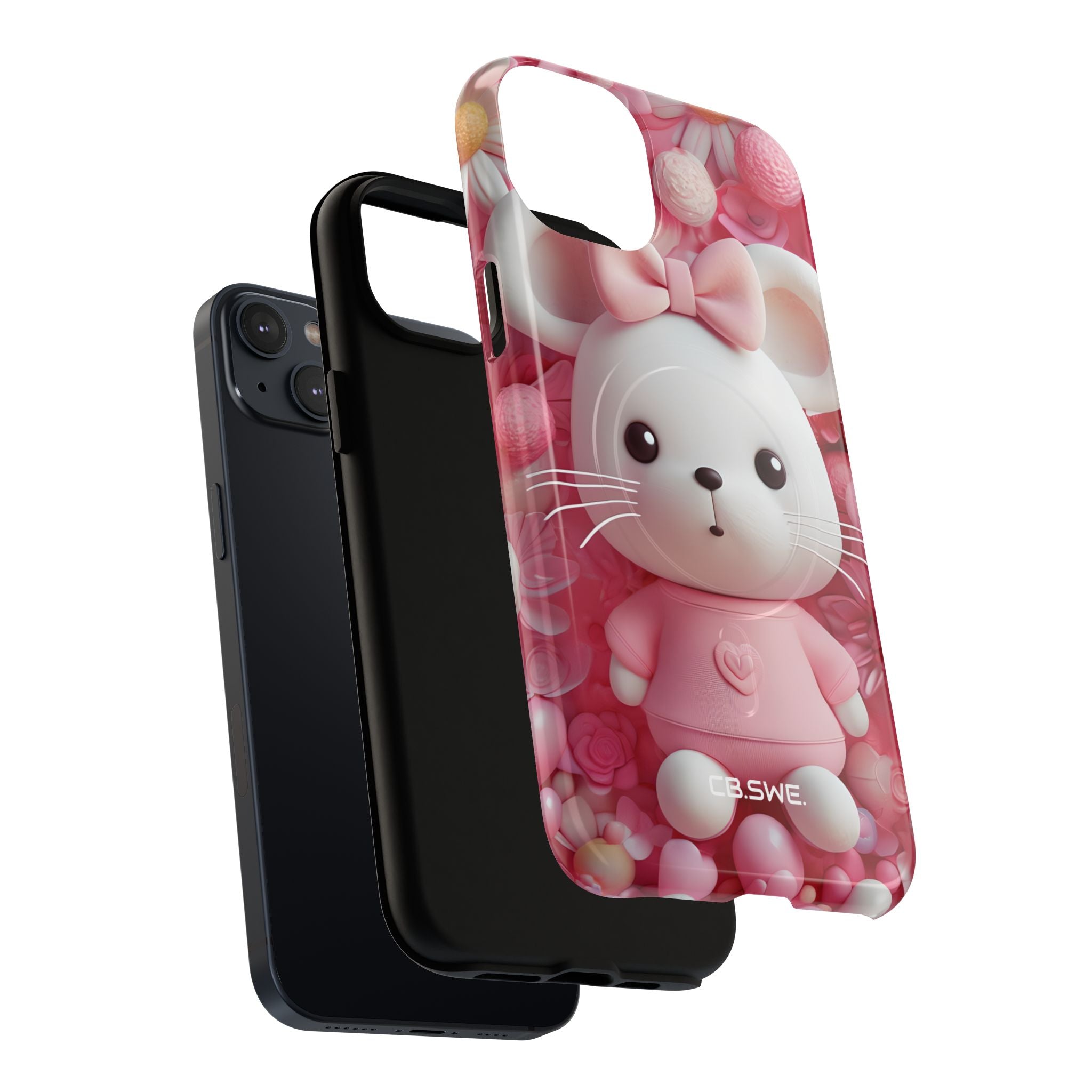 Adorable 3D Rendered White Mouse Plush Toy Floral iPhone 14 - Tough+