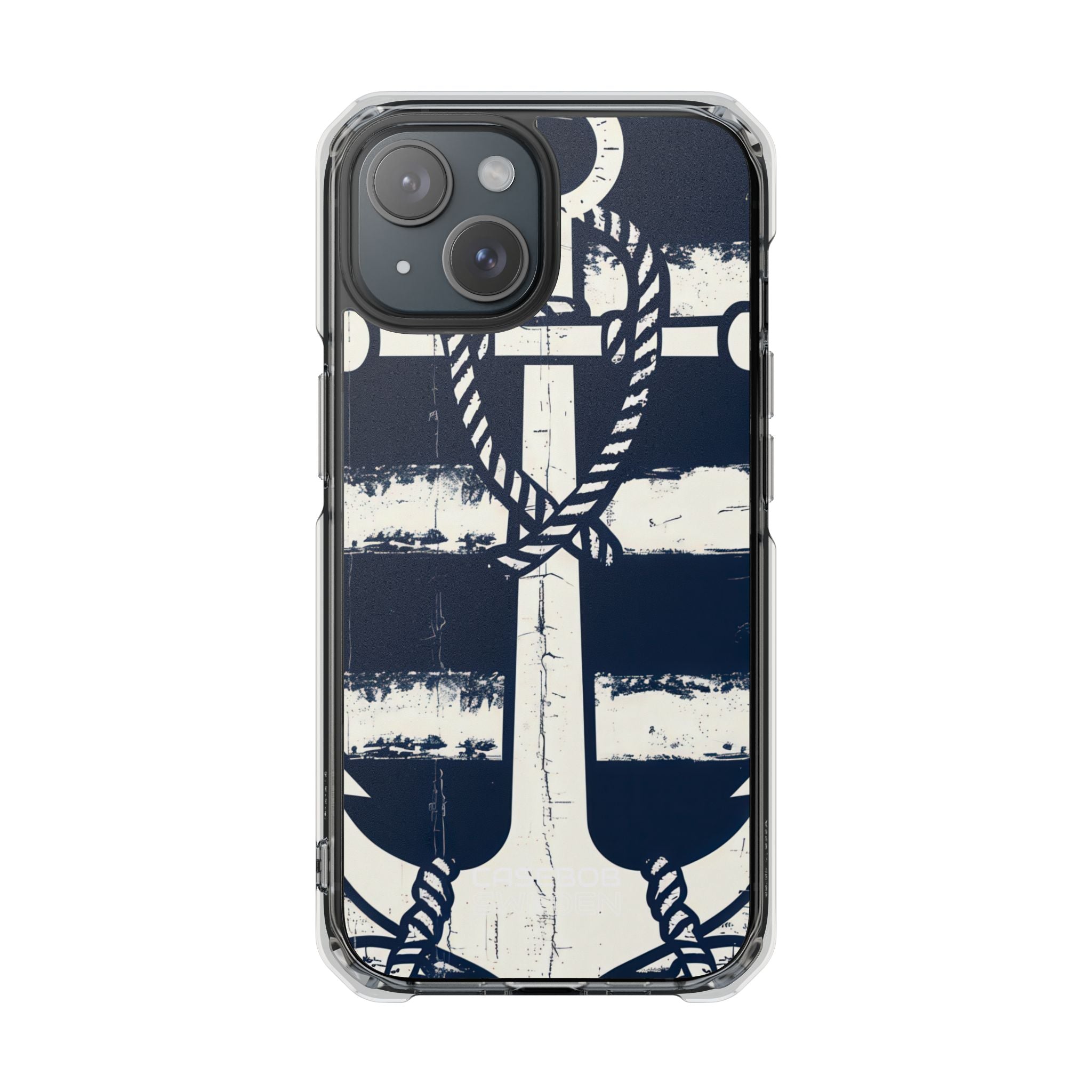 Navy Anchor Stripes iPhone 15 - Impact Clear+