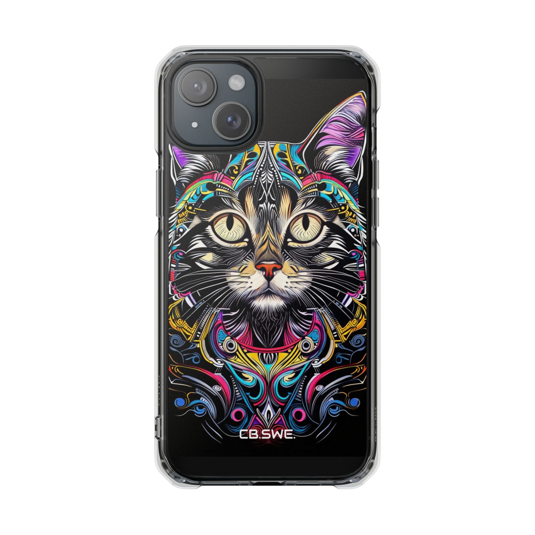 Stunning Multi-Color Scratchboard Art Intricate Tabby Cat iPhone 15 - Impact Clear+