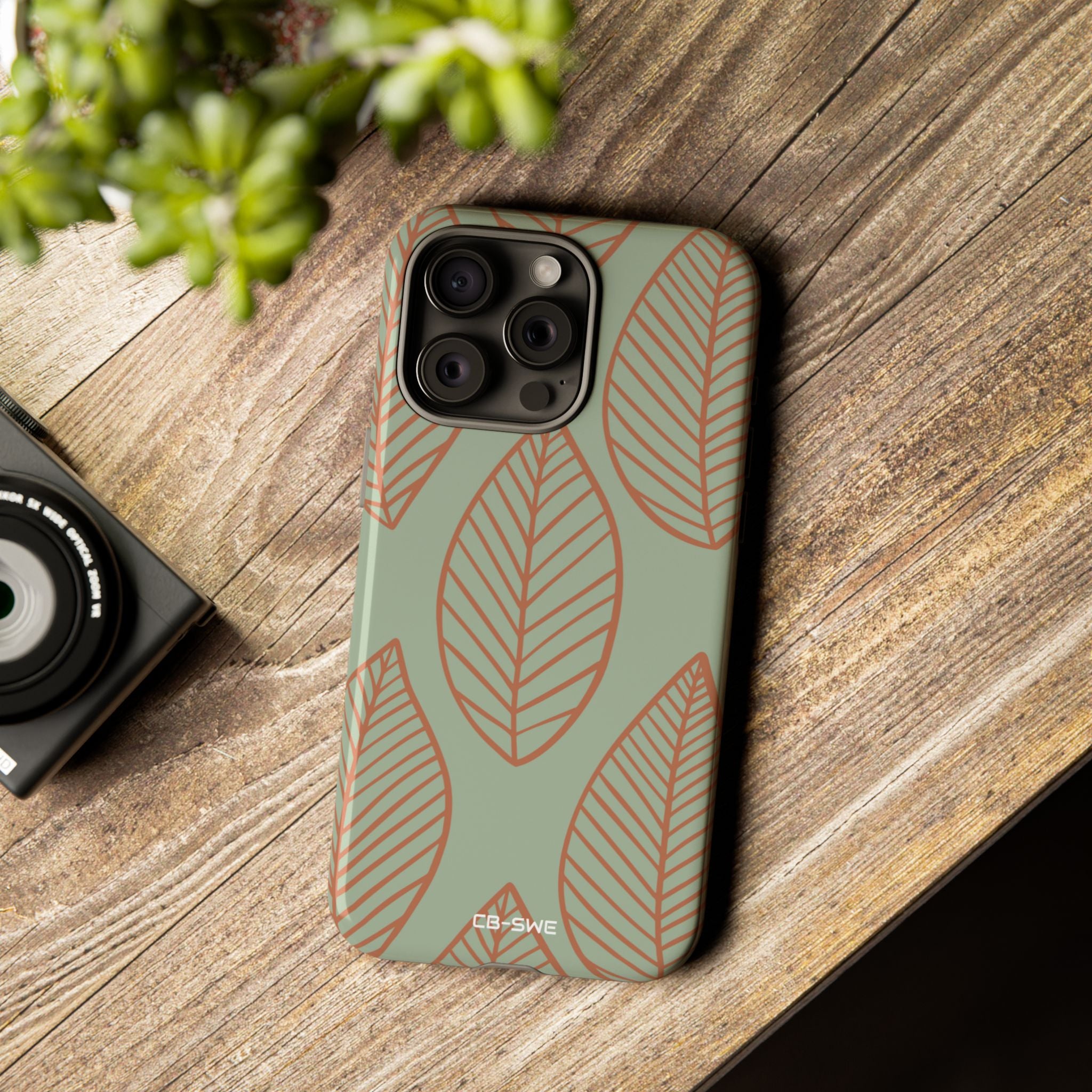 Mint and Orange Leaves - iPhone Case