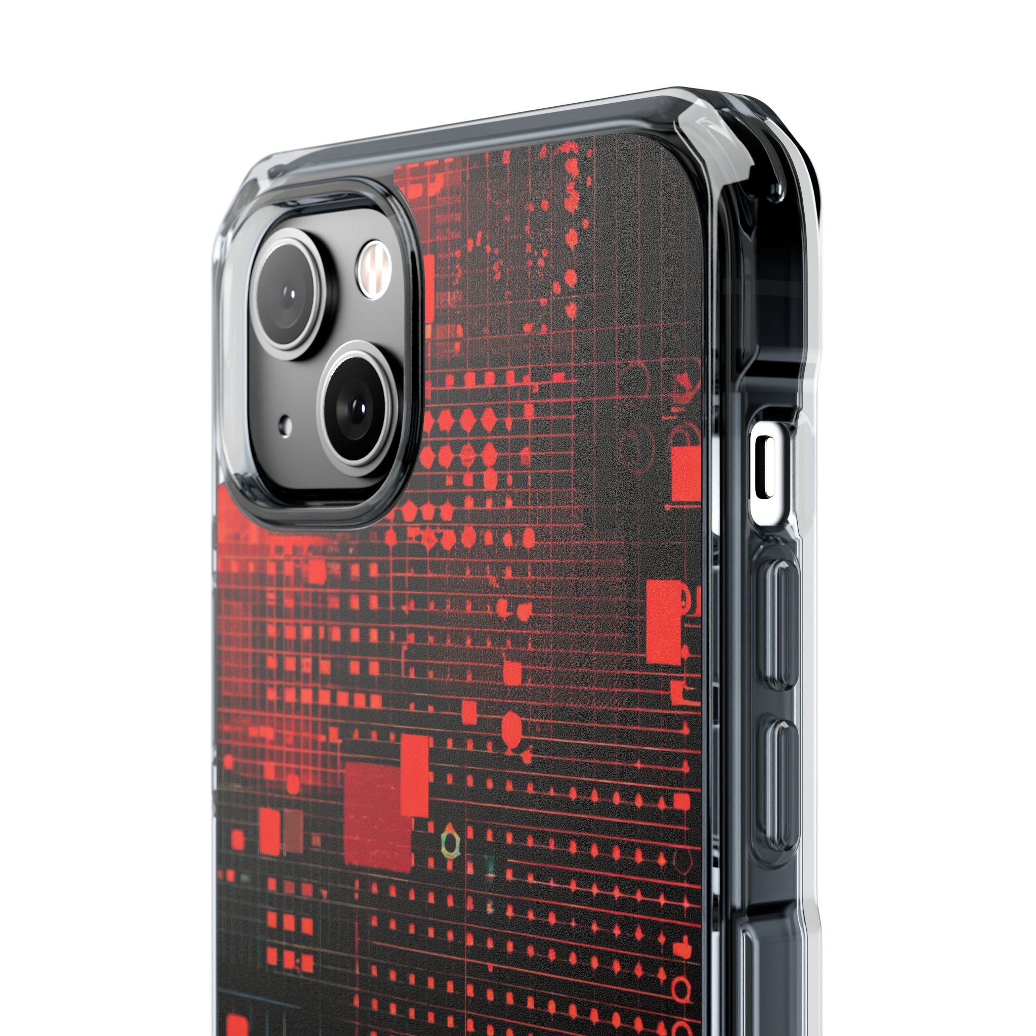 Crimson Circuit Grid iPhone 14 - Impact Clear+