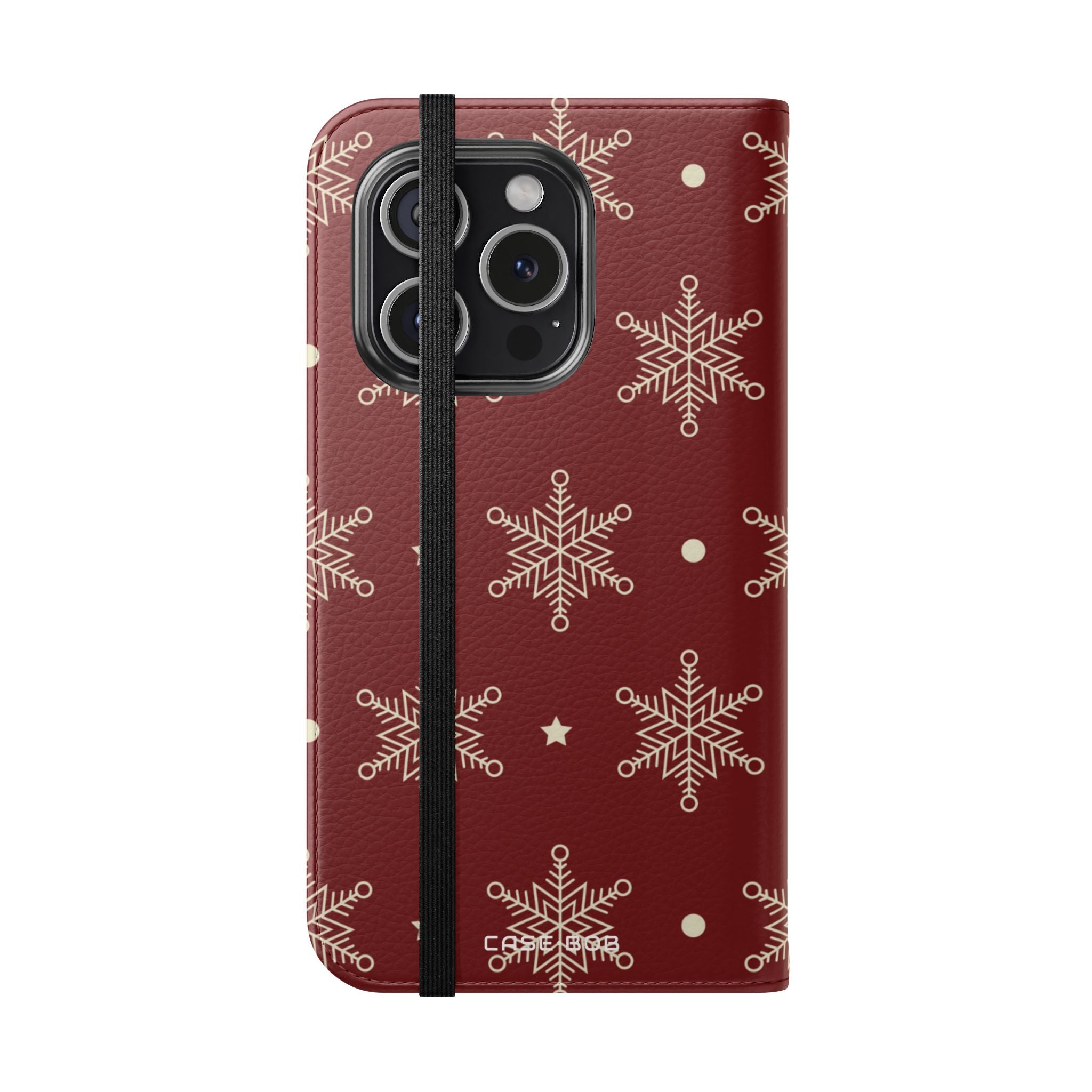 Cream Snowflakes Crimson - iPhone 15 Pro Case - Wallet