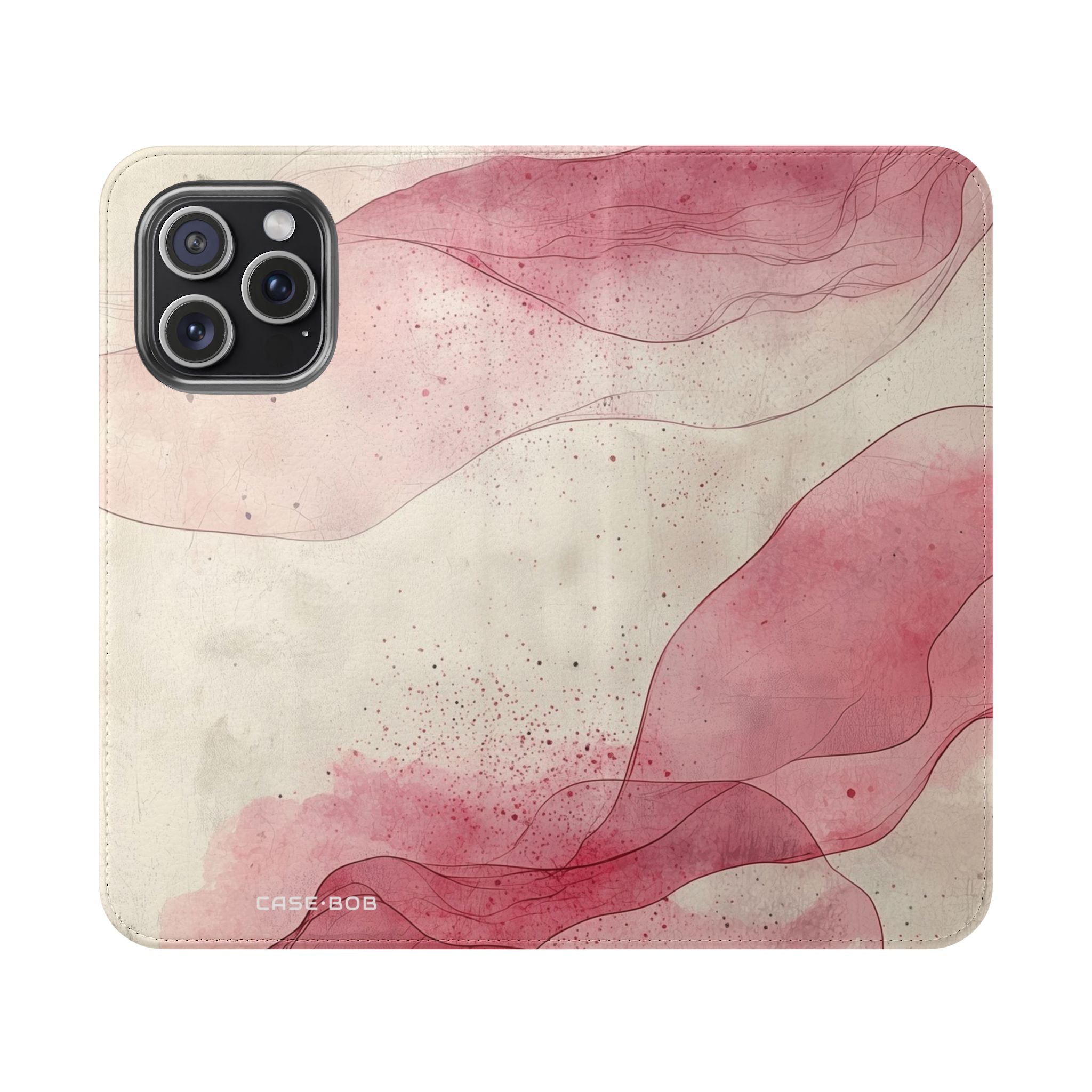 Crimson Ribbon Waves - iPhone 15 Pro Max Case - Wallet
