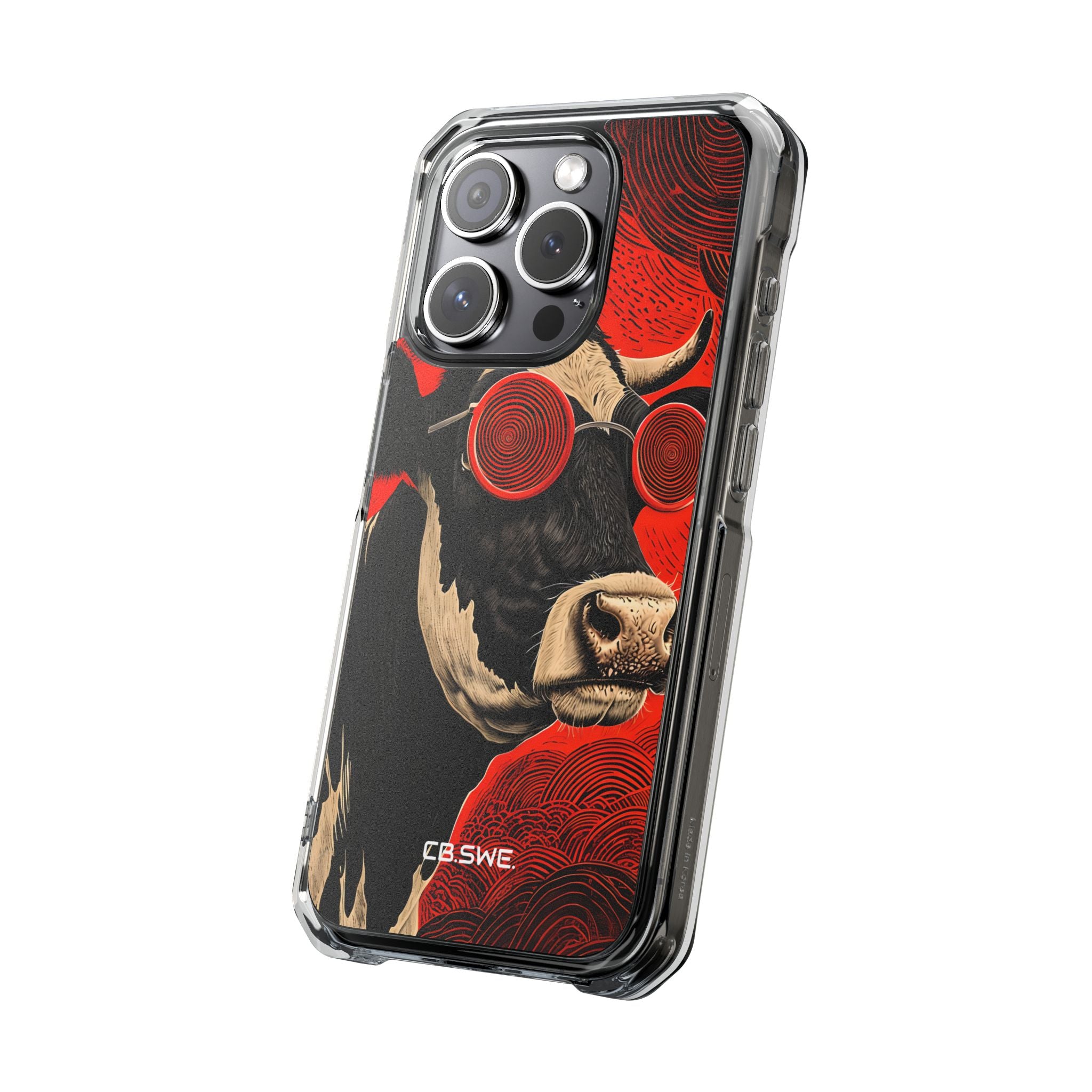 Surreal Black White Cow Red Spiral Sunglasses iPhone 15 - Impact Clear+
