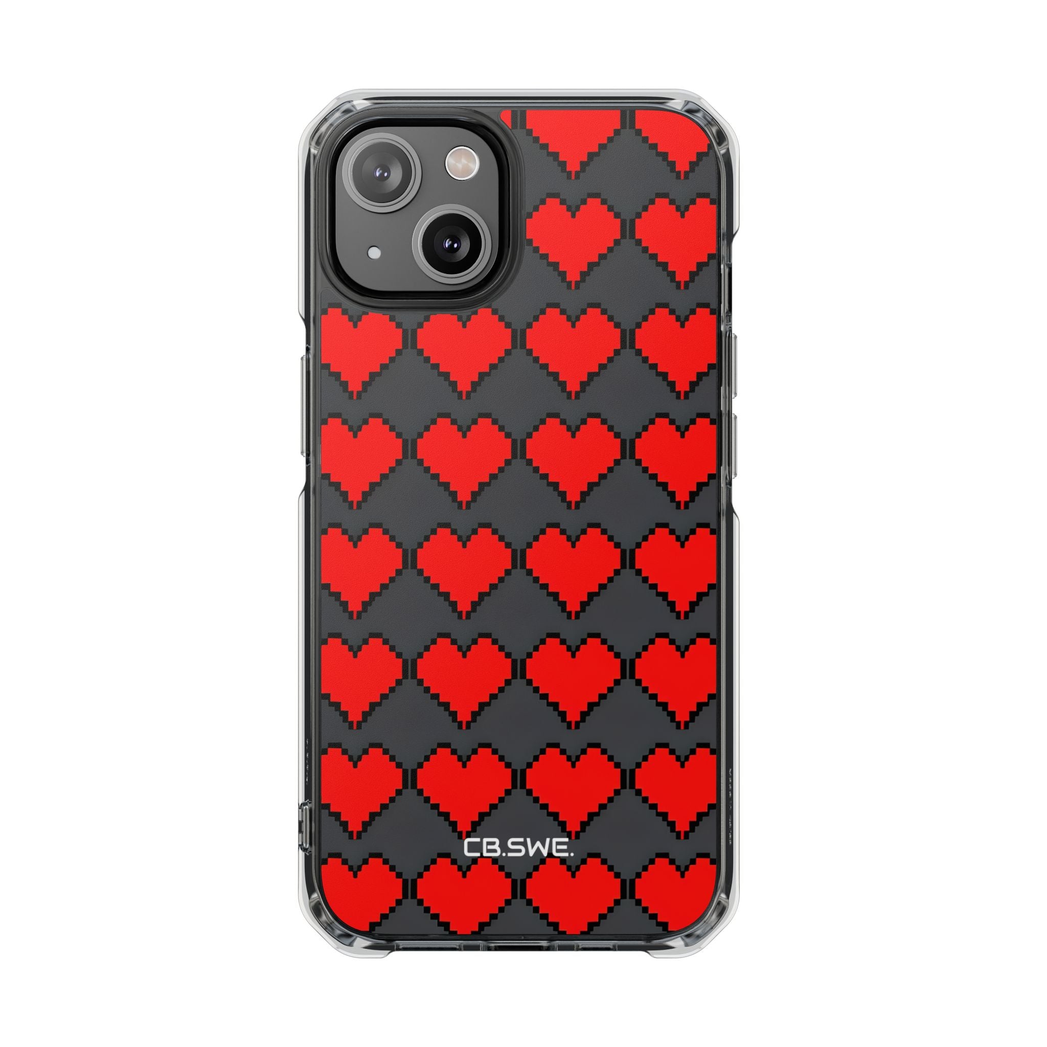 Red Heart Dark Gray Diamonds Seamless iPhone 14 - Impact Clear+