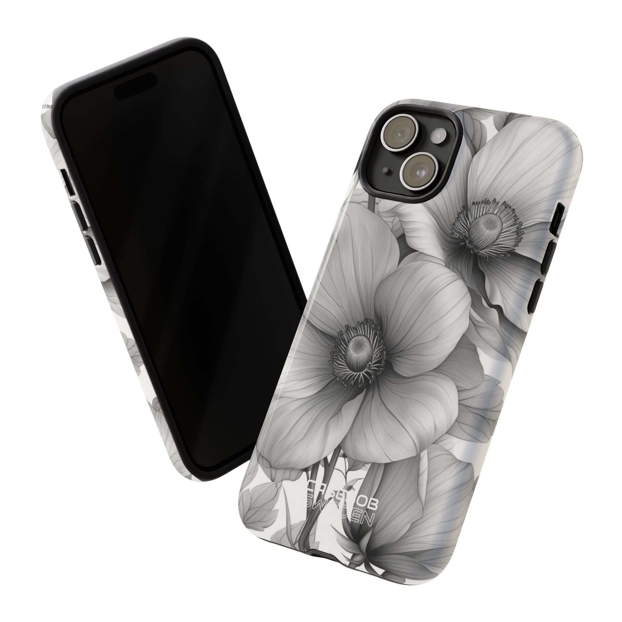 Grijstinten Bloemenharmonie iPhone 15 - Tough