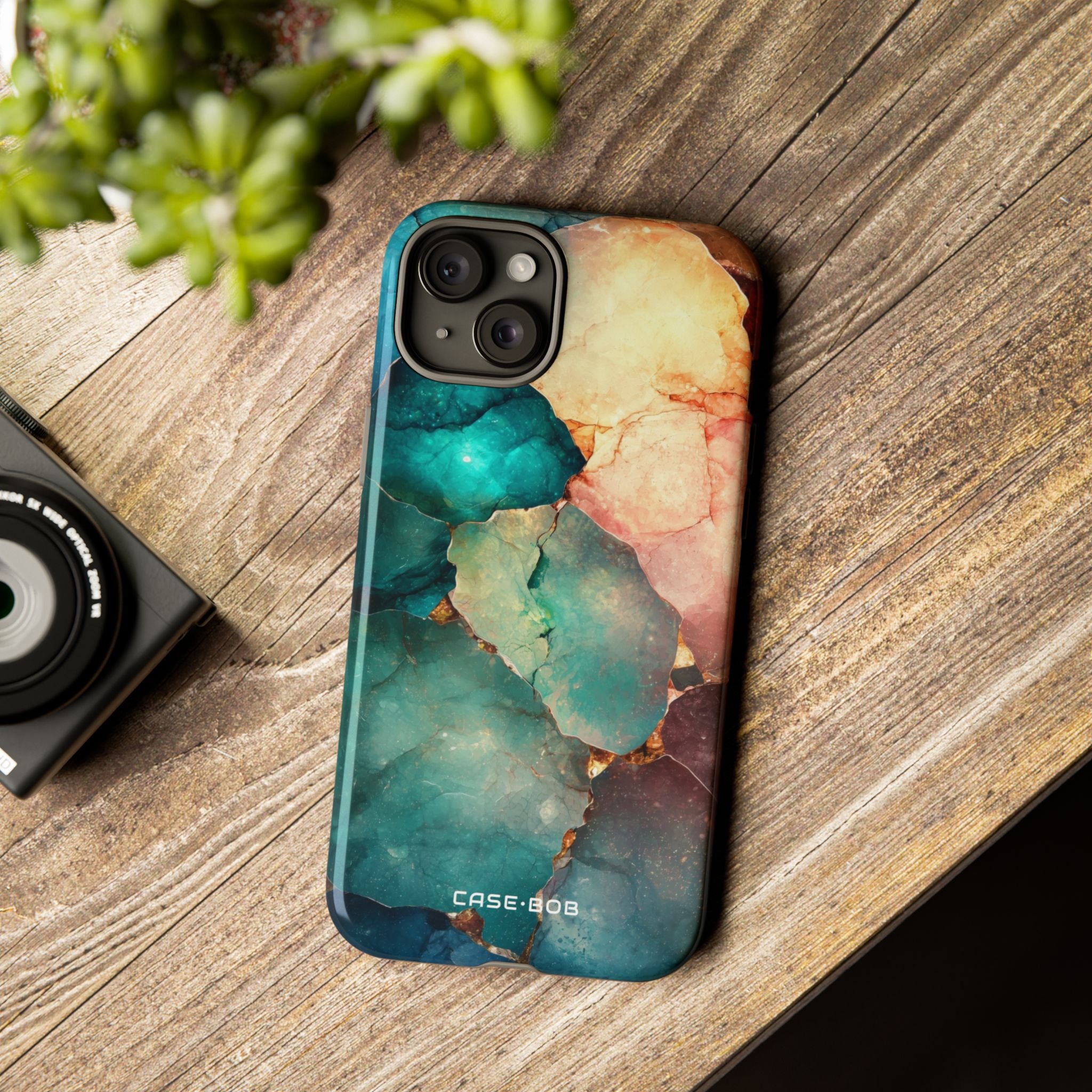 Teal Mosaic Veins iPhone 15 Plus Case - Tough