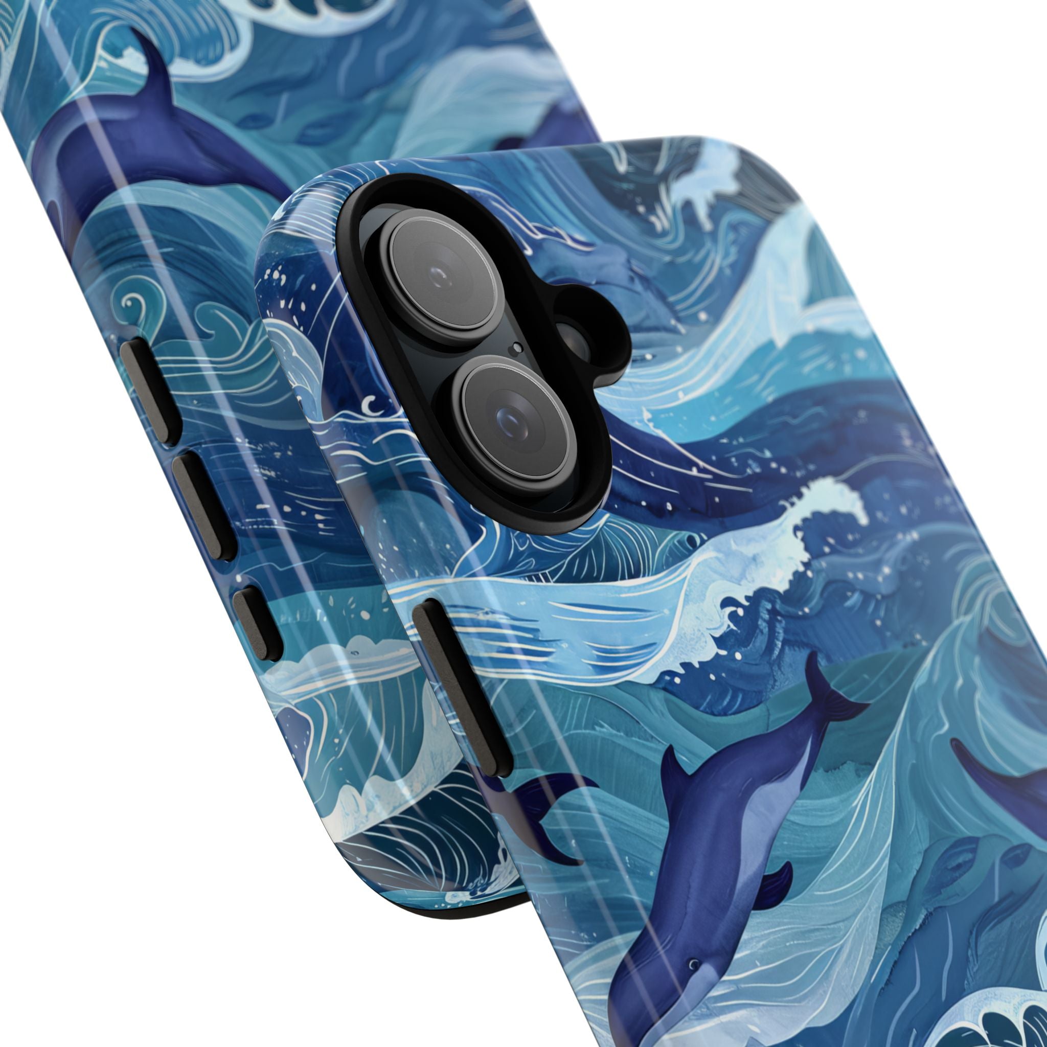 Dolphin Swirl Navy iPhone 16 Plus Case - Tough