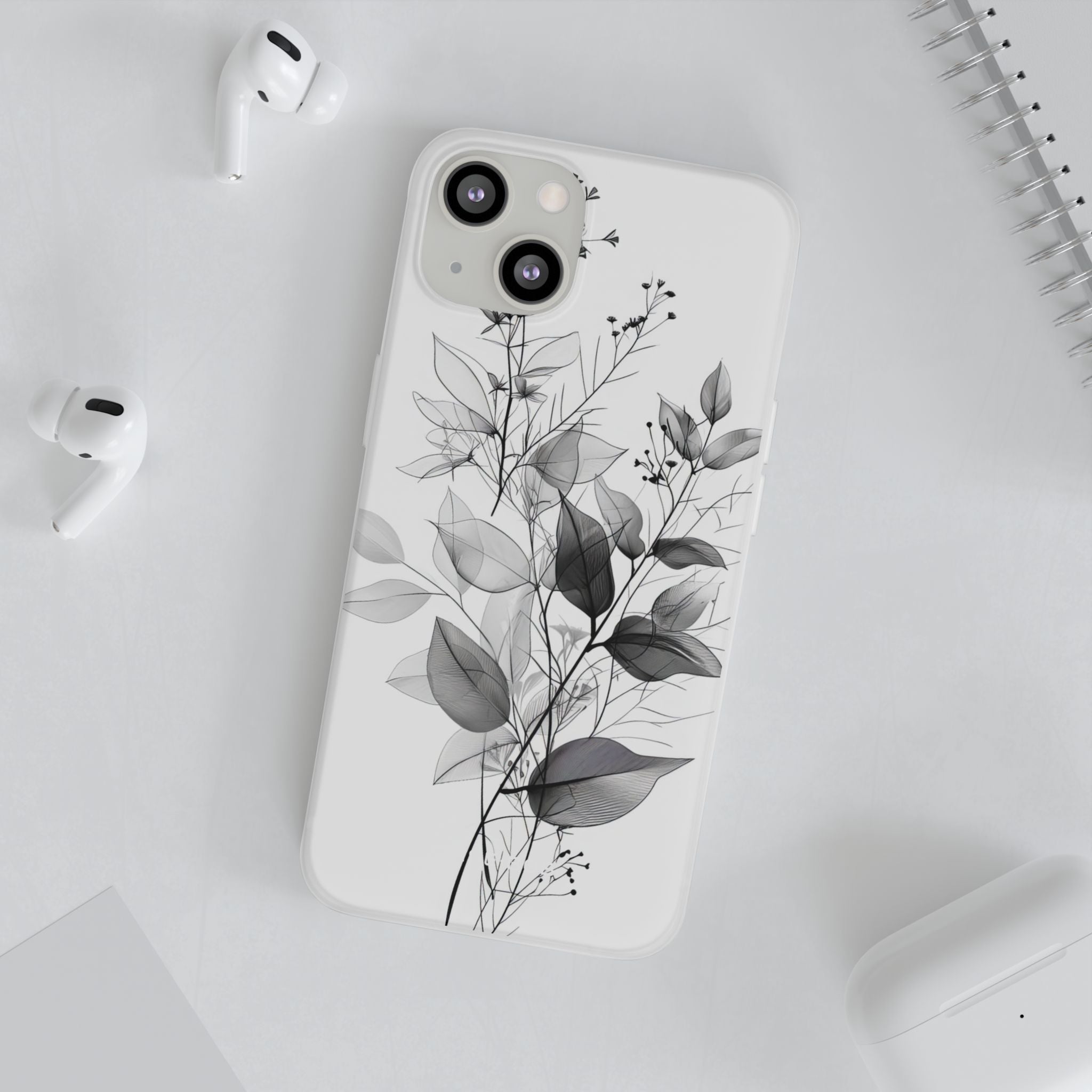 Veined Leaves Gray iPhone 13 - Soft