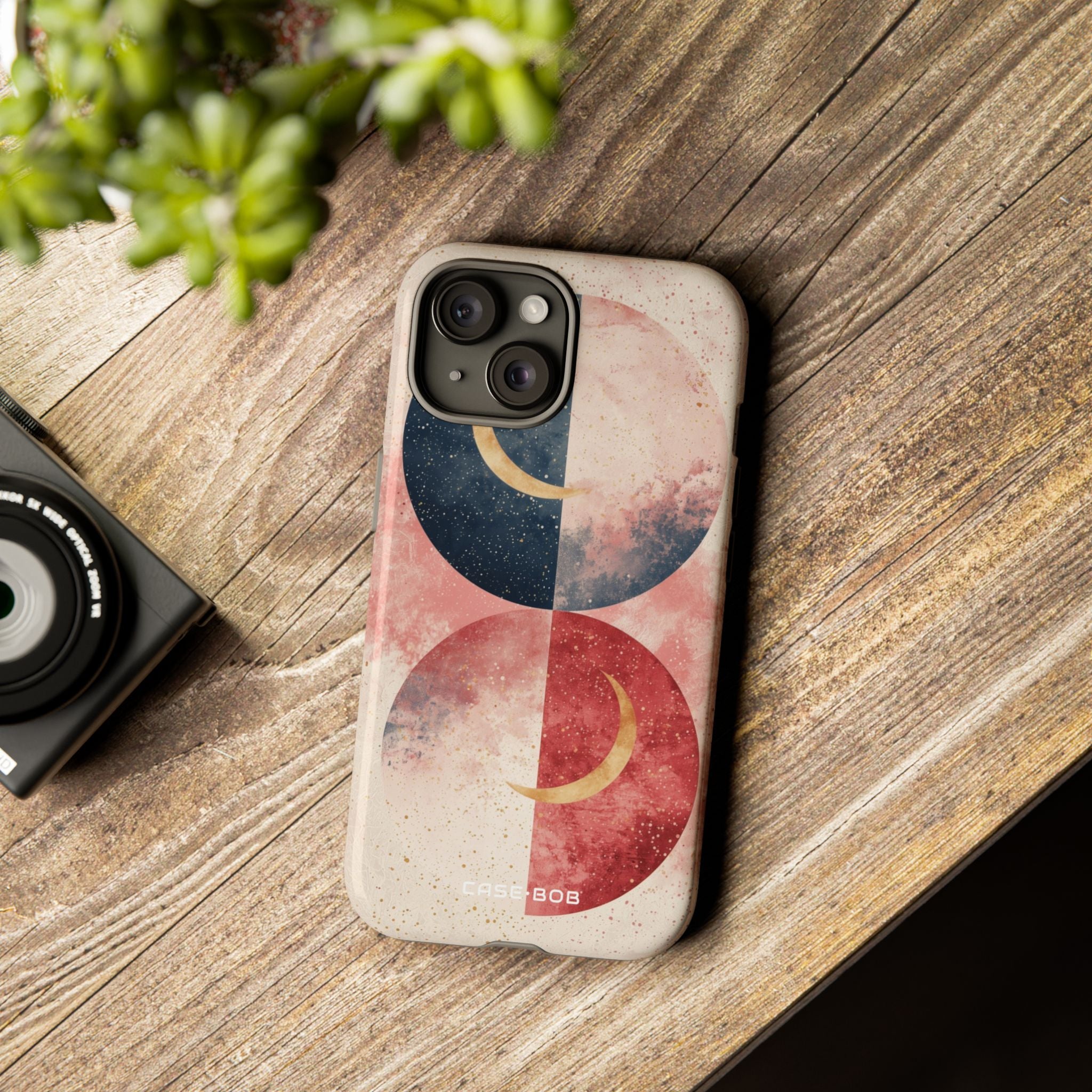 Golden Crescent Circles iPhone 15 Case - Tough