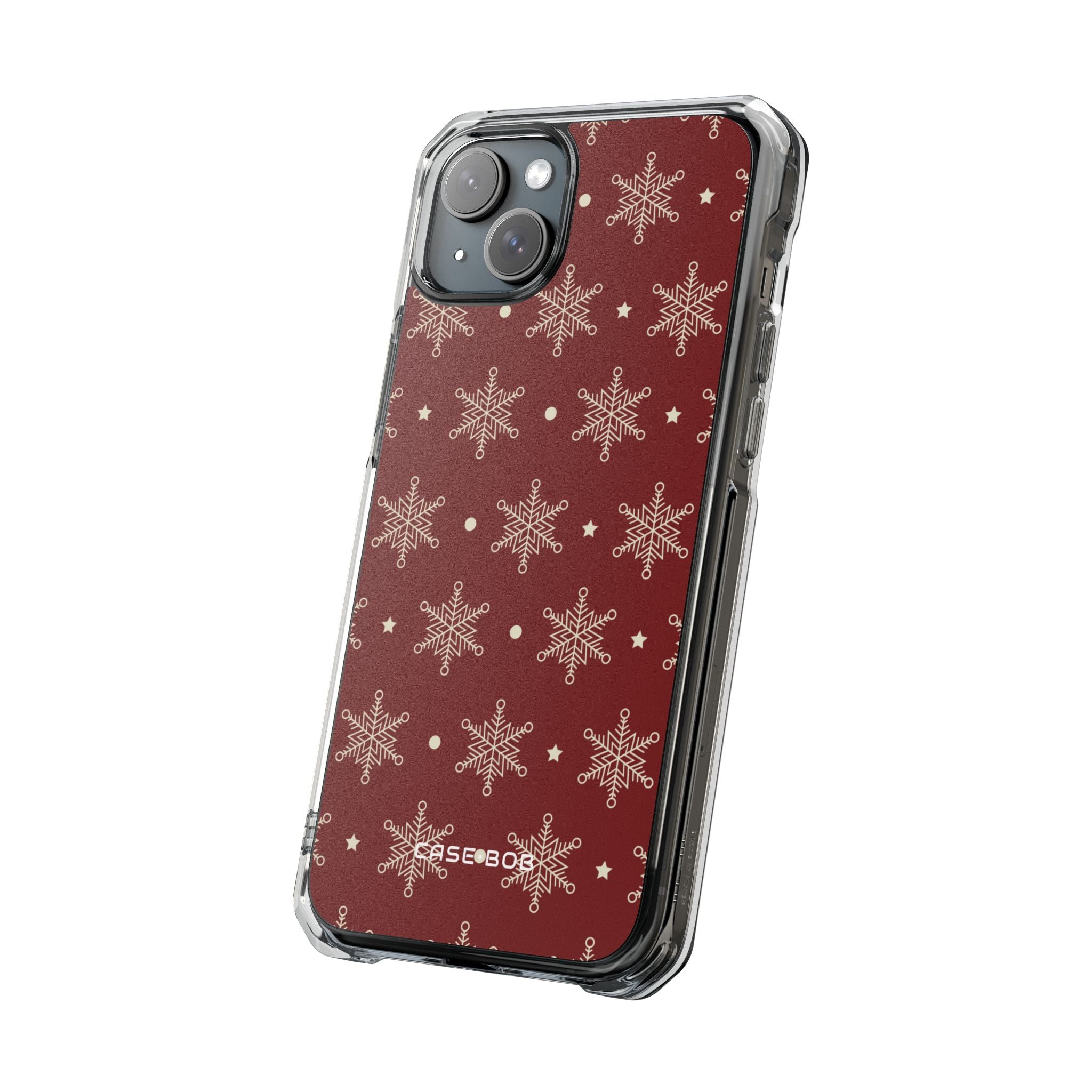 Cream Snowflake Crimson iPhone 15 Plus Case - Impact
